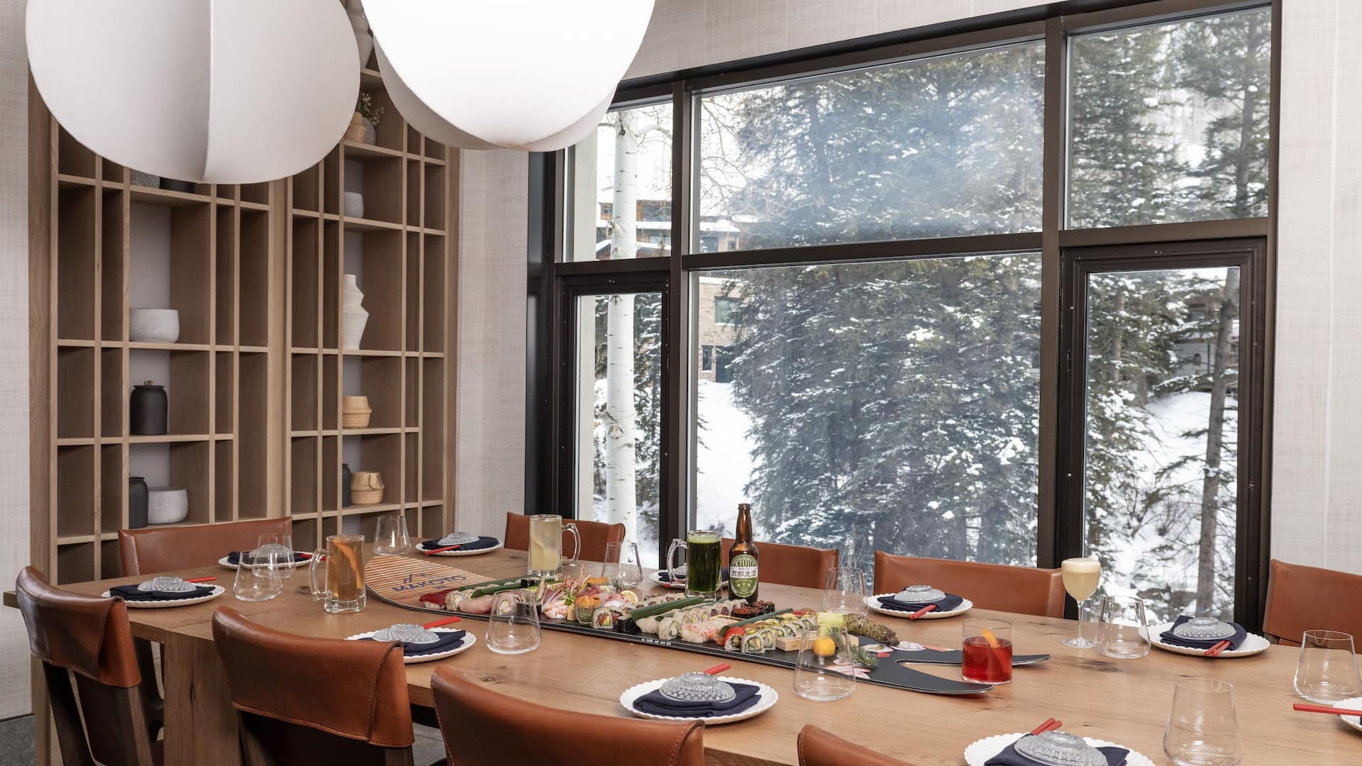 Grand Hyatt Vail Makoto Vail Private Dining Room Set with Sushi Sampler and Drinks
