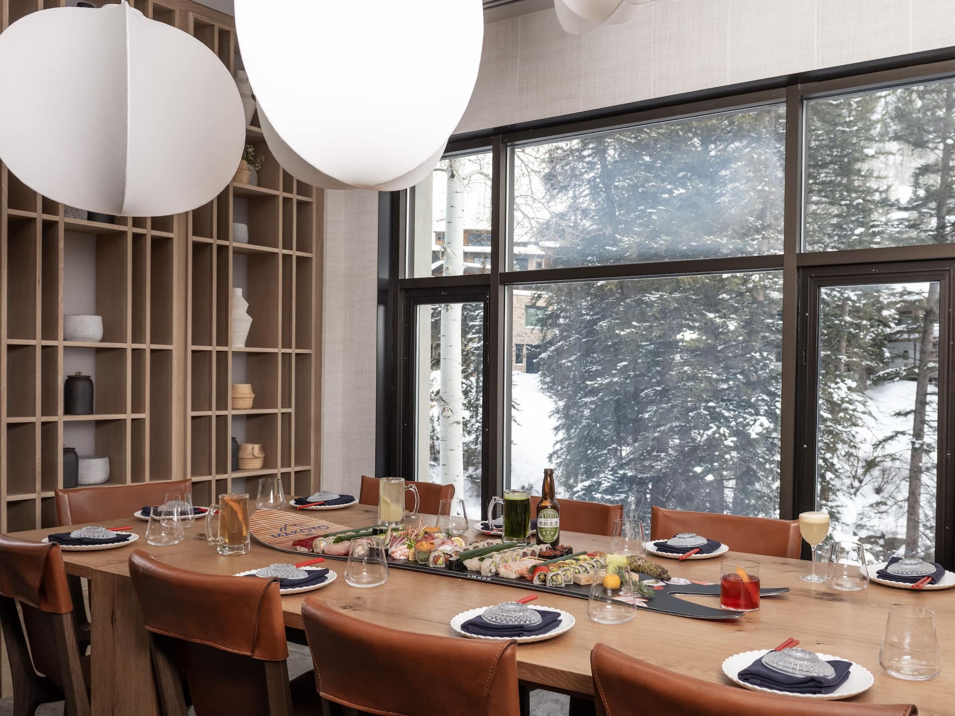 Grand Hyatt Vail Makoto Vail Private Dining Room Set with Sushi Sampler and Drinks