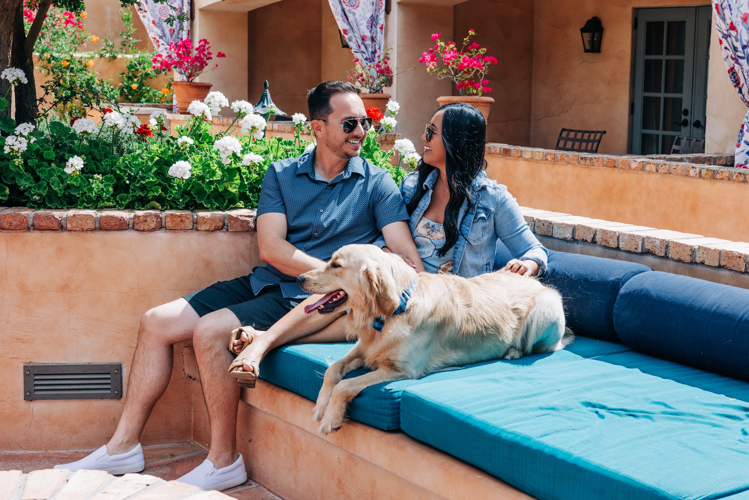Royal Palms Resort and Spa Dog Photos With Couple On Bench