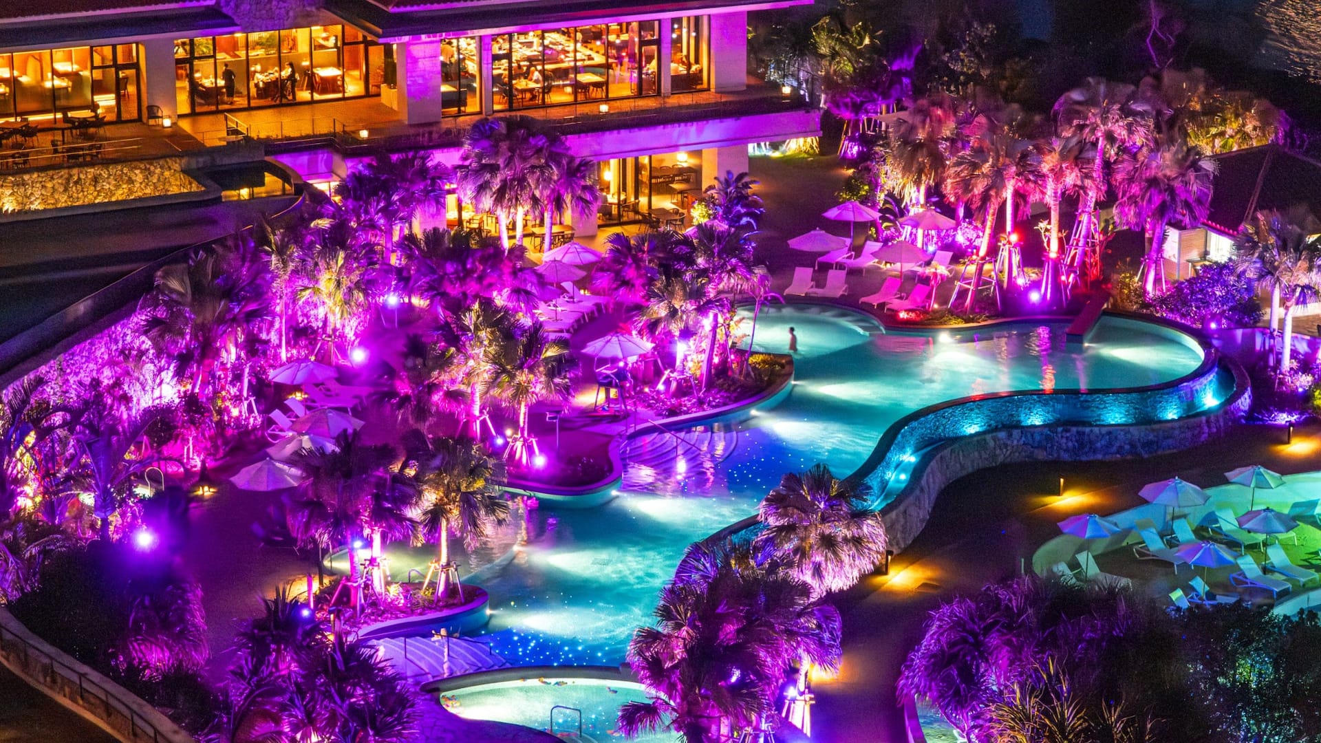 Hyatt Regency Seragaki Island, Okinawa Nightpool Drone Left View