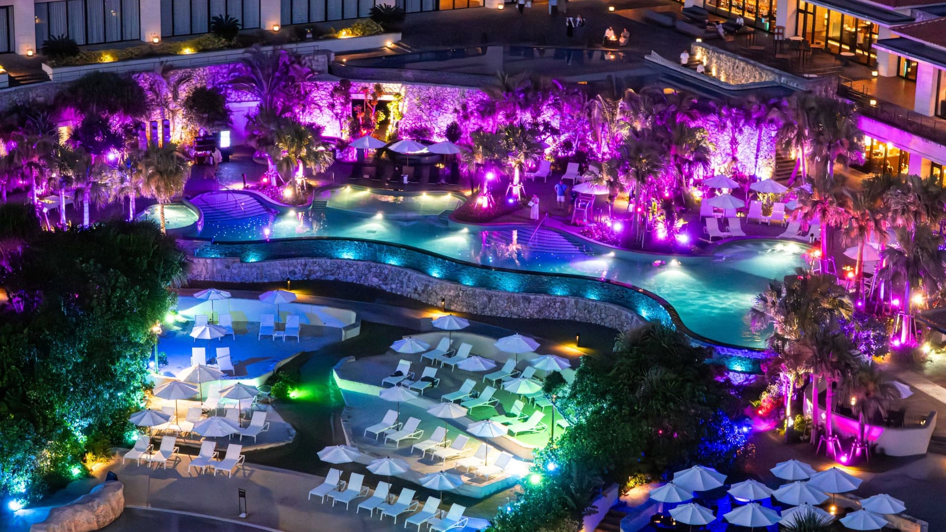 Hyatt Regency Seragaki Island, Okinawa Nightpool Drone Right View