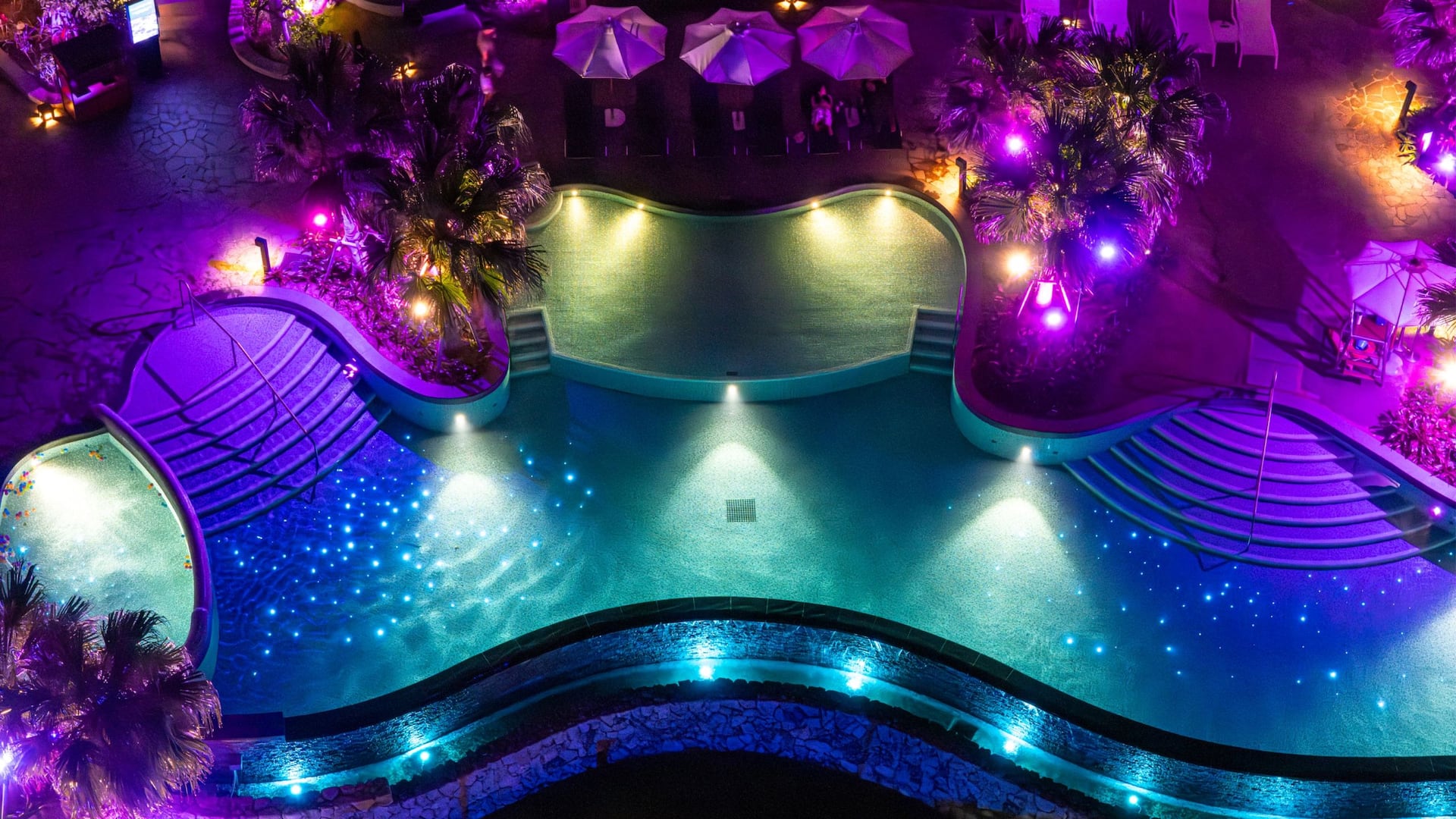 Hyatt Regency Seragaki Island, Okinawa Nightpool Drone Up View