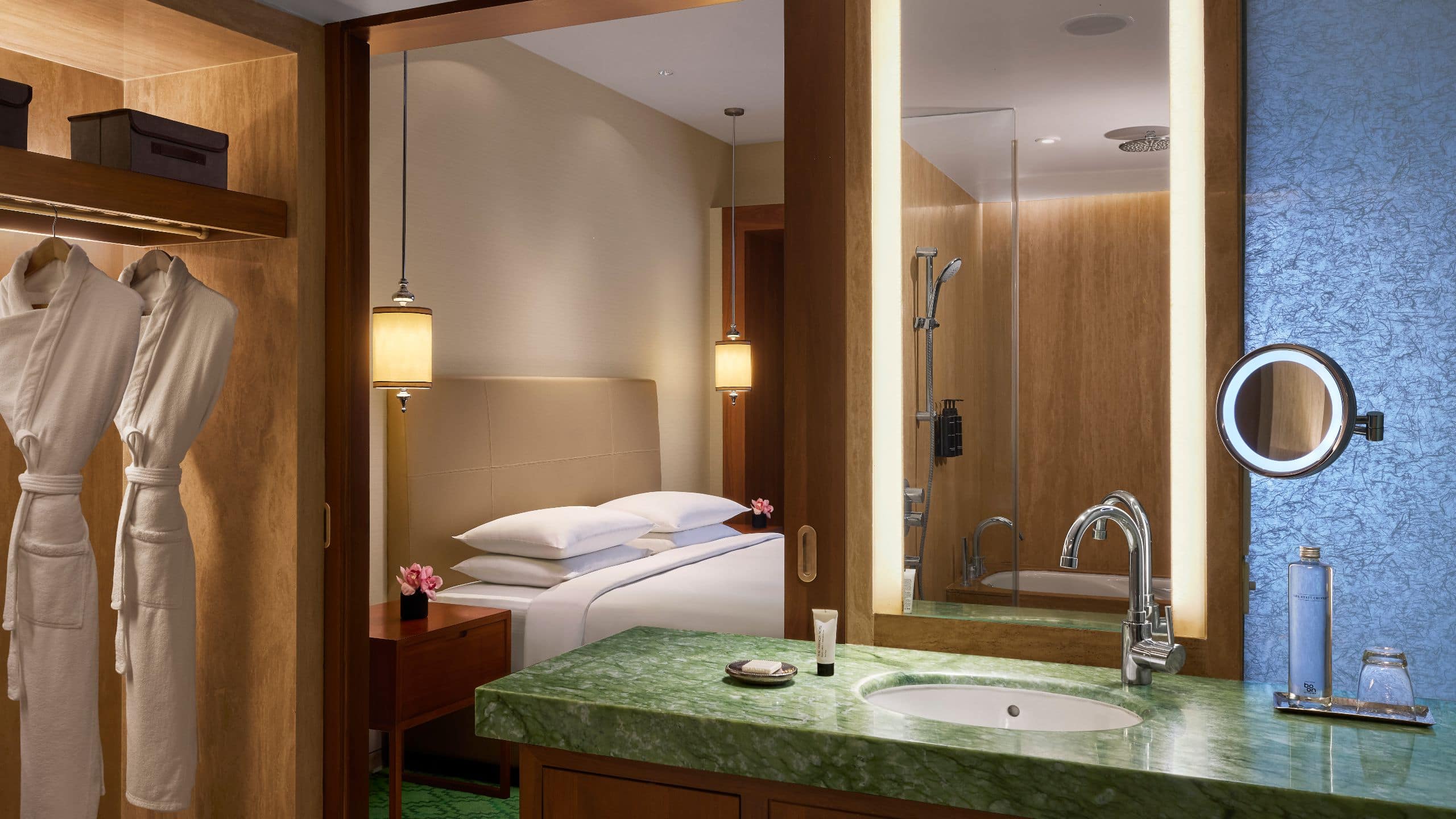 3 of 7 Park Hyatt Chennai Standard Room Bed Vanity Bathrobe