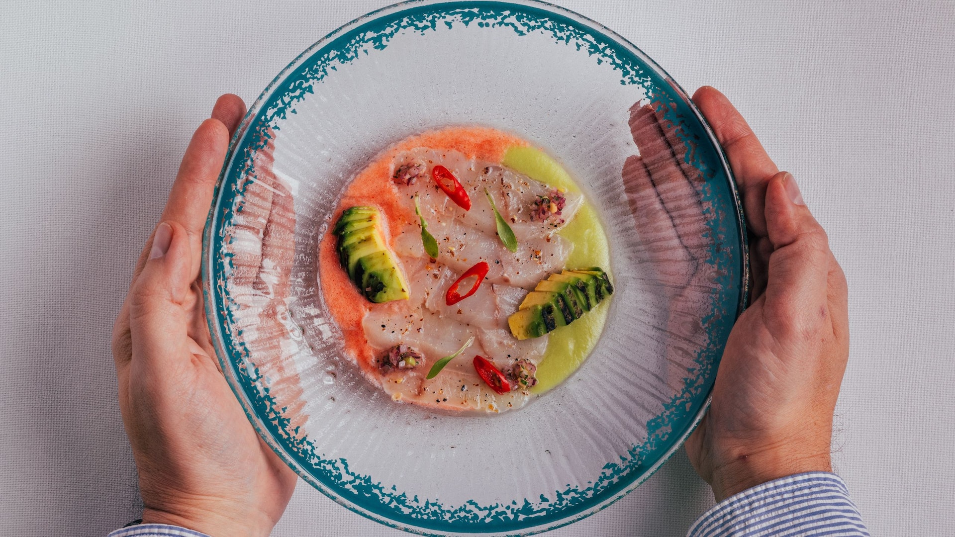 2 of 3 Hyatt Centric Gran Via Madrid Corvina Tiradito Avocado Seafood Dish