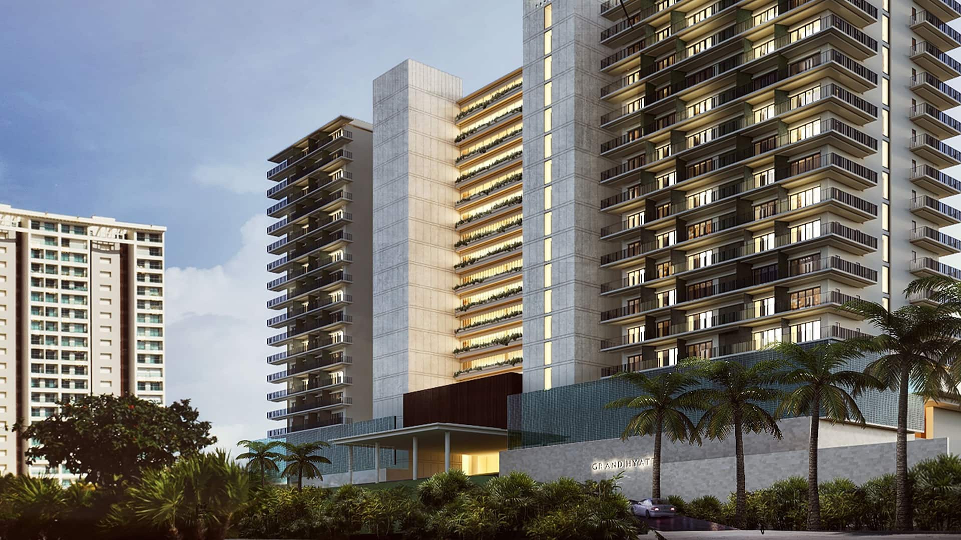 Grand Hyatt Cancun Beach Resort Exterior At Dawn