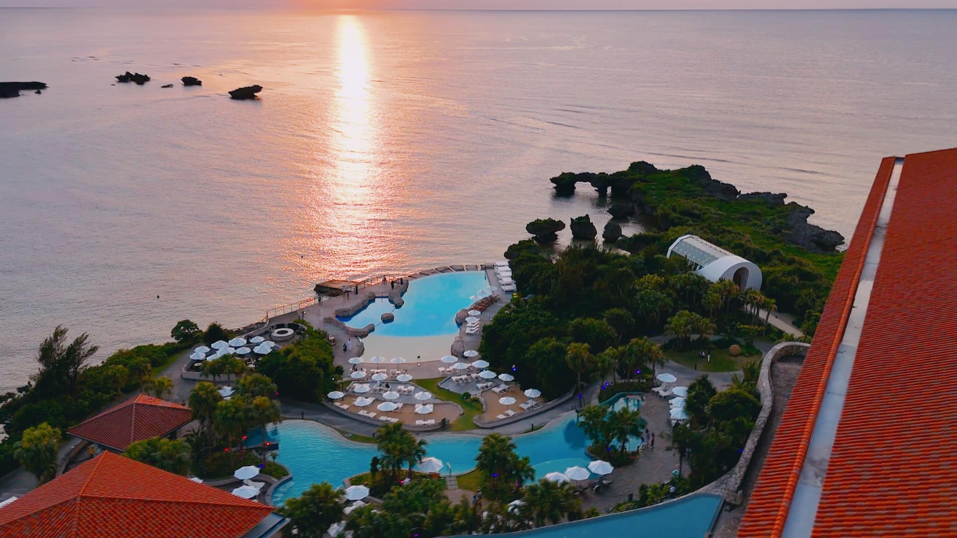 Hyatt Regency Seragaki Island, Okinawa Island Pool Drone View
