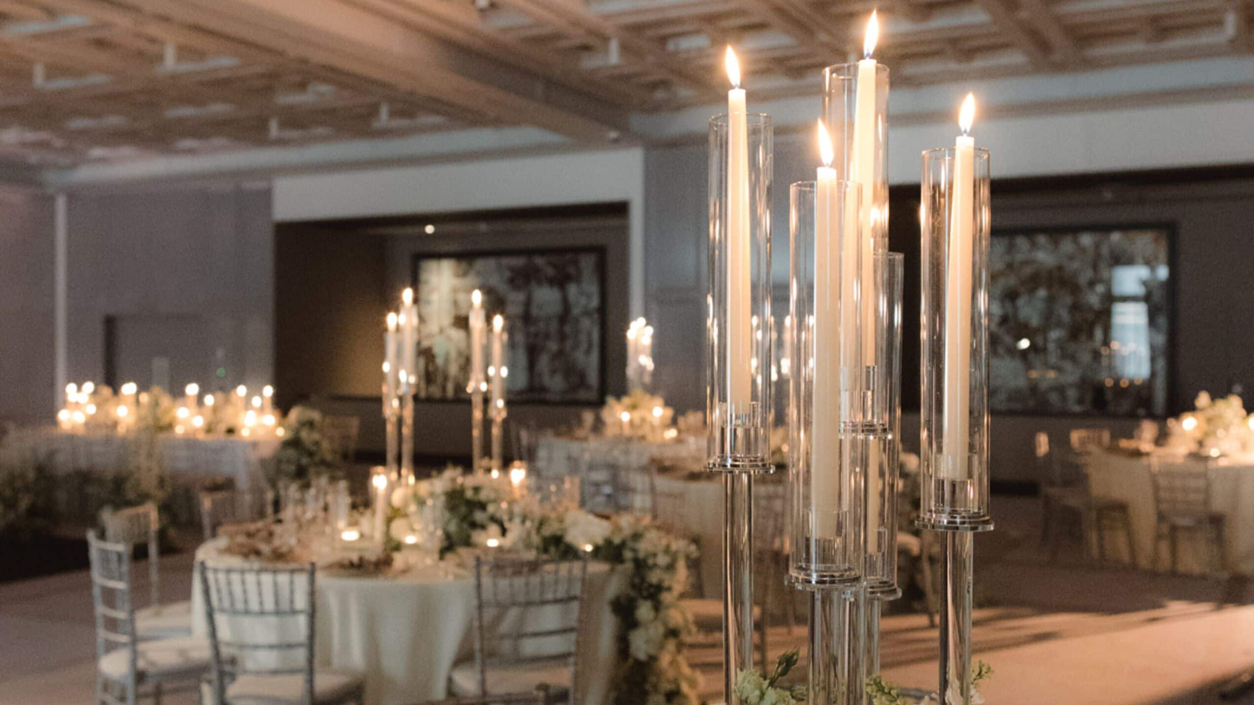 Park Hyatt London River Thames Wedding Setup Tall Candles Close