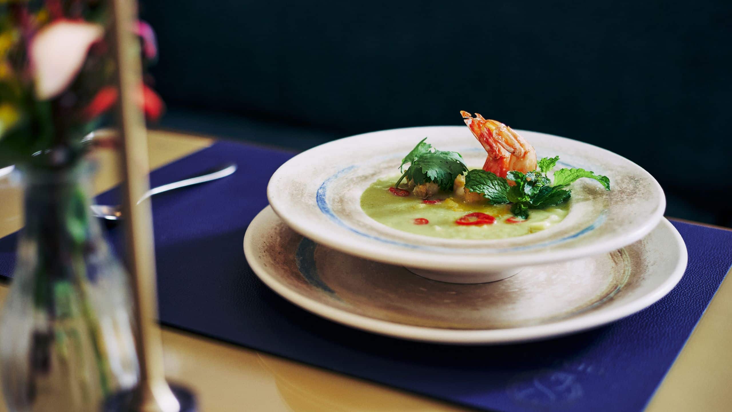 Hotel La Compañía del Valle Green Herb Broth With Shrimp