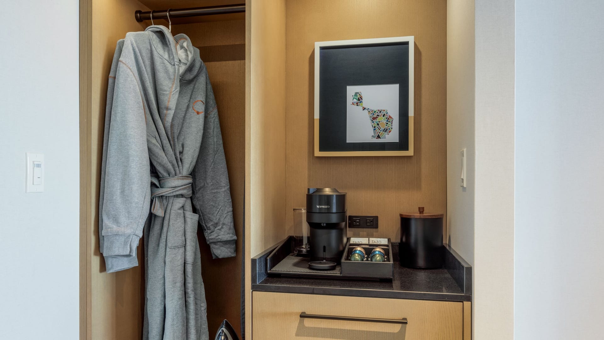 2 of 4 Hyatt Centric Chicago O’Hare Closet With Robes And Coffee Maker