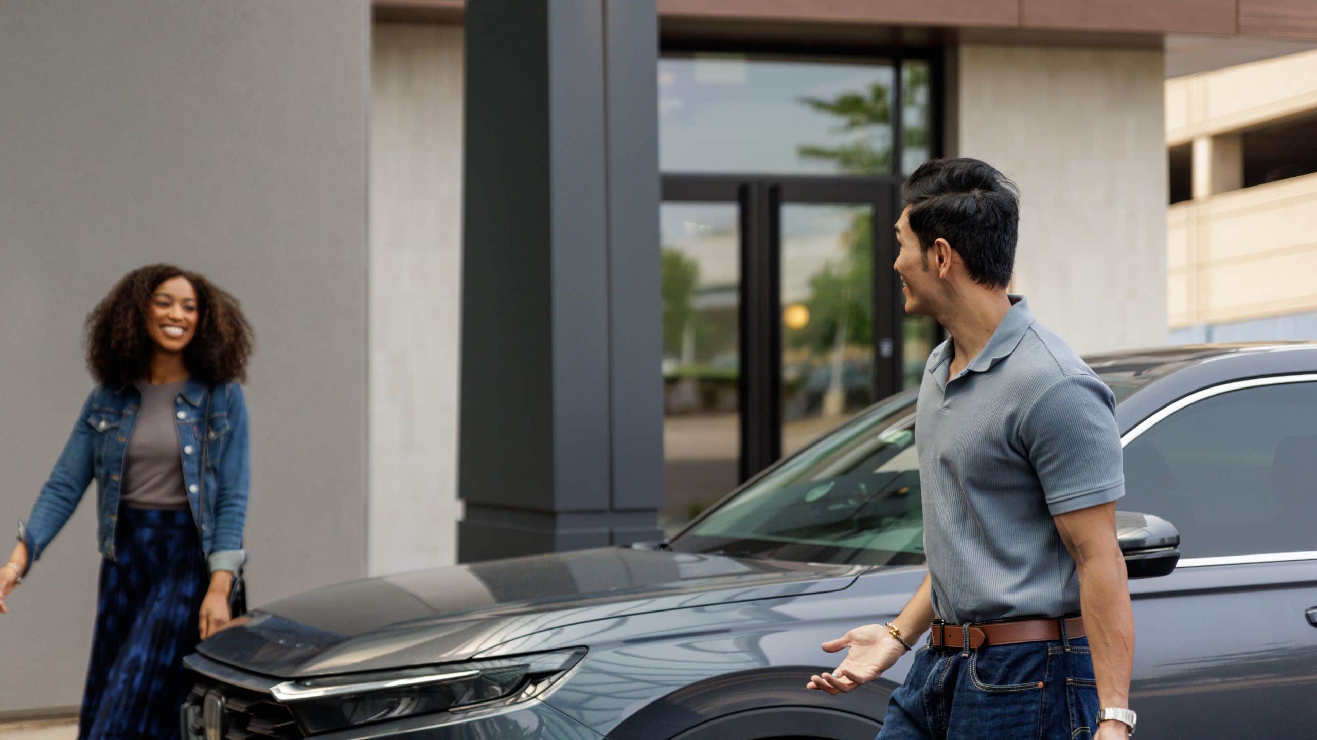 Hyatt Centric Chicago O’Hare Couple Arrival At Hotel Entrance