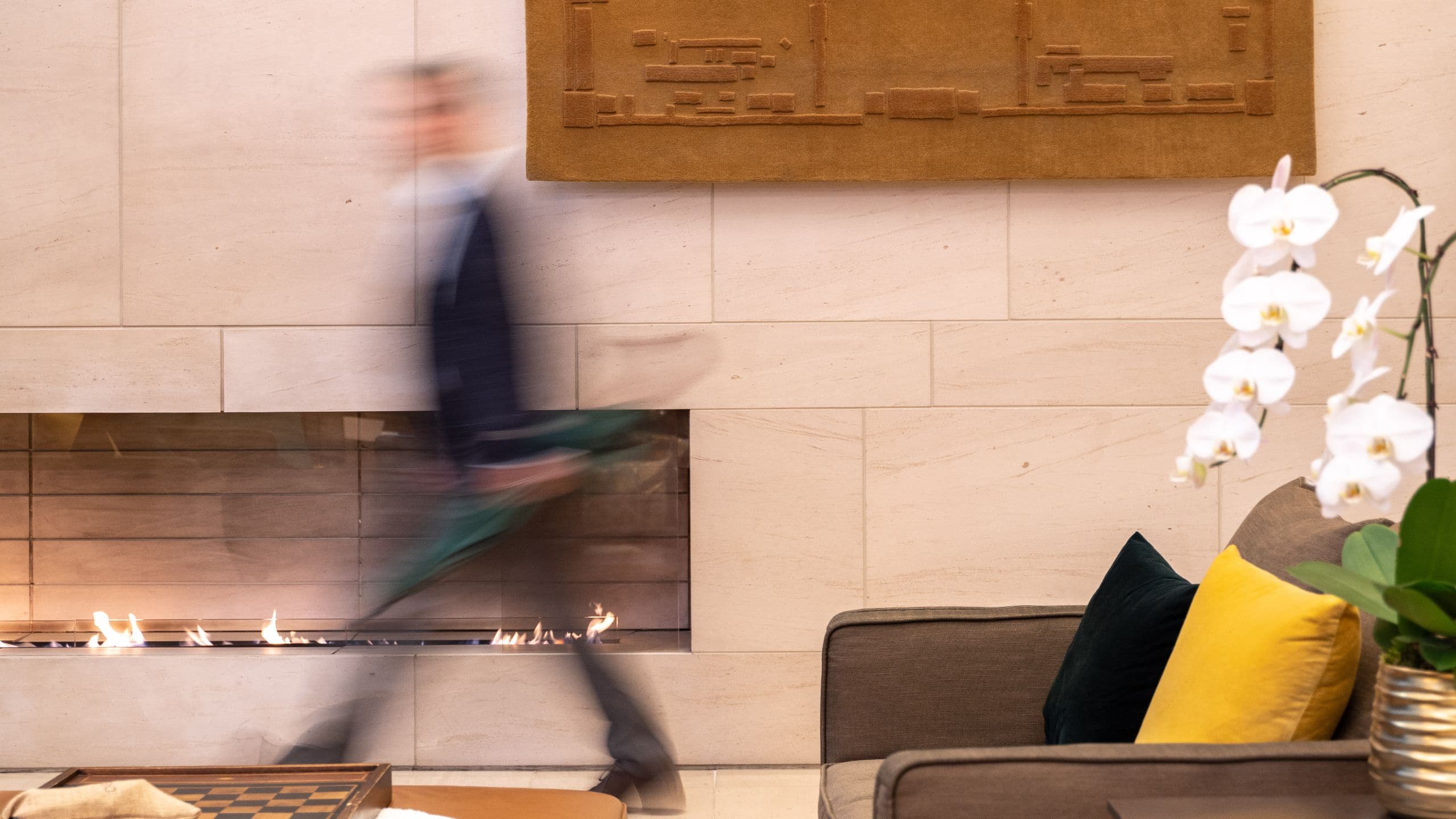 Hyatt Vancouver Downtown Alberni Man Walking Through Lobby