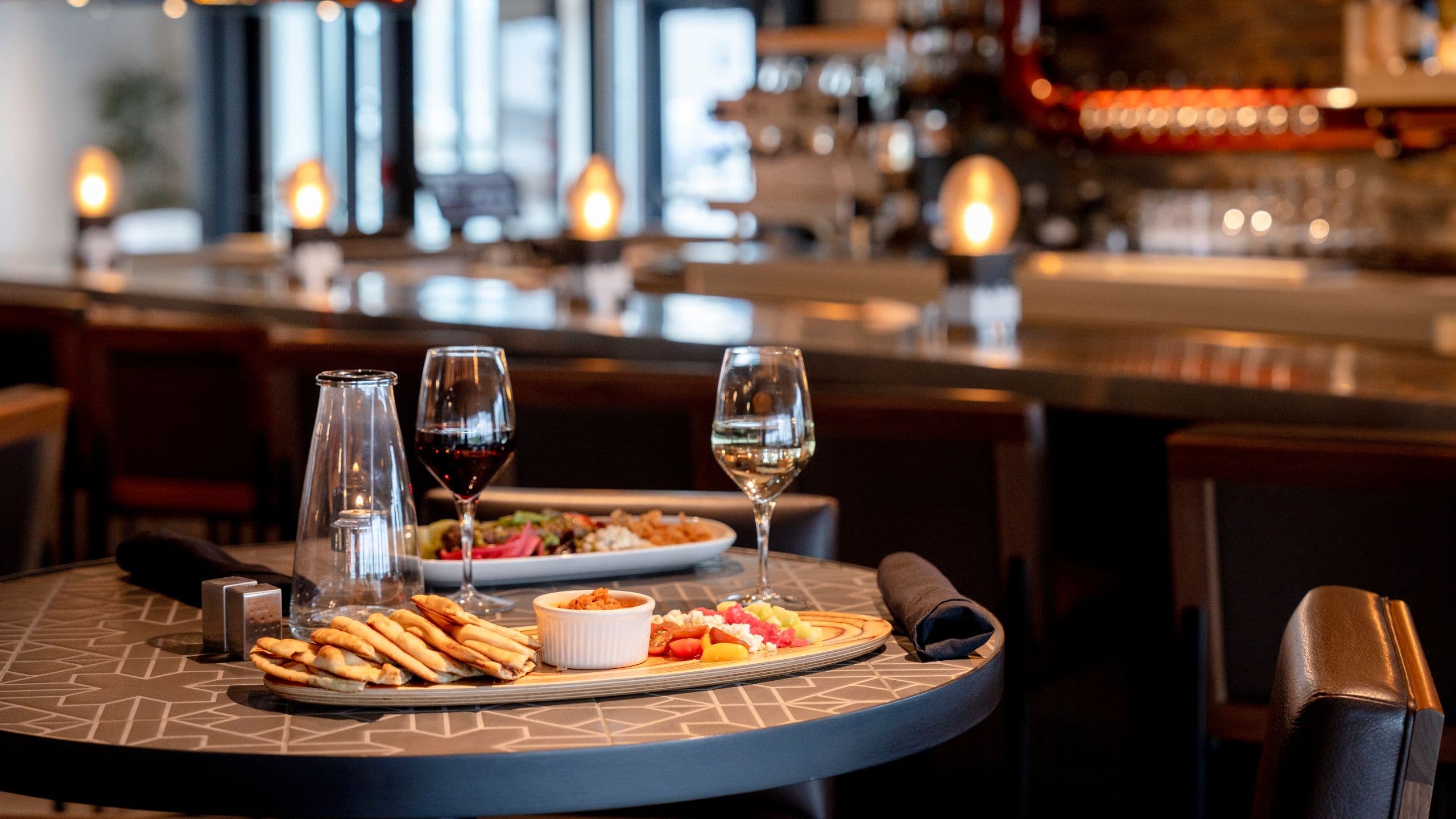 The Wildbirch Hotel Hummus Platter With Wine At Crimson