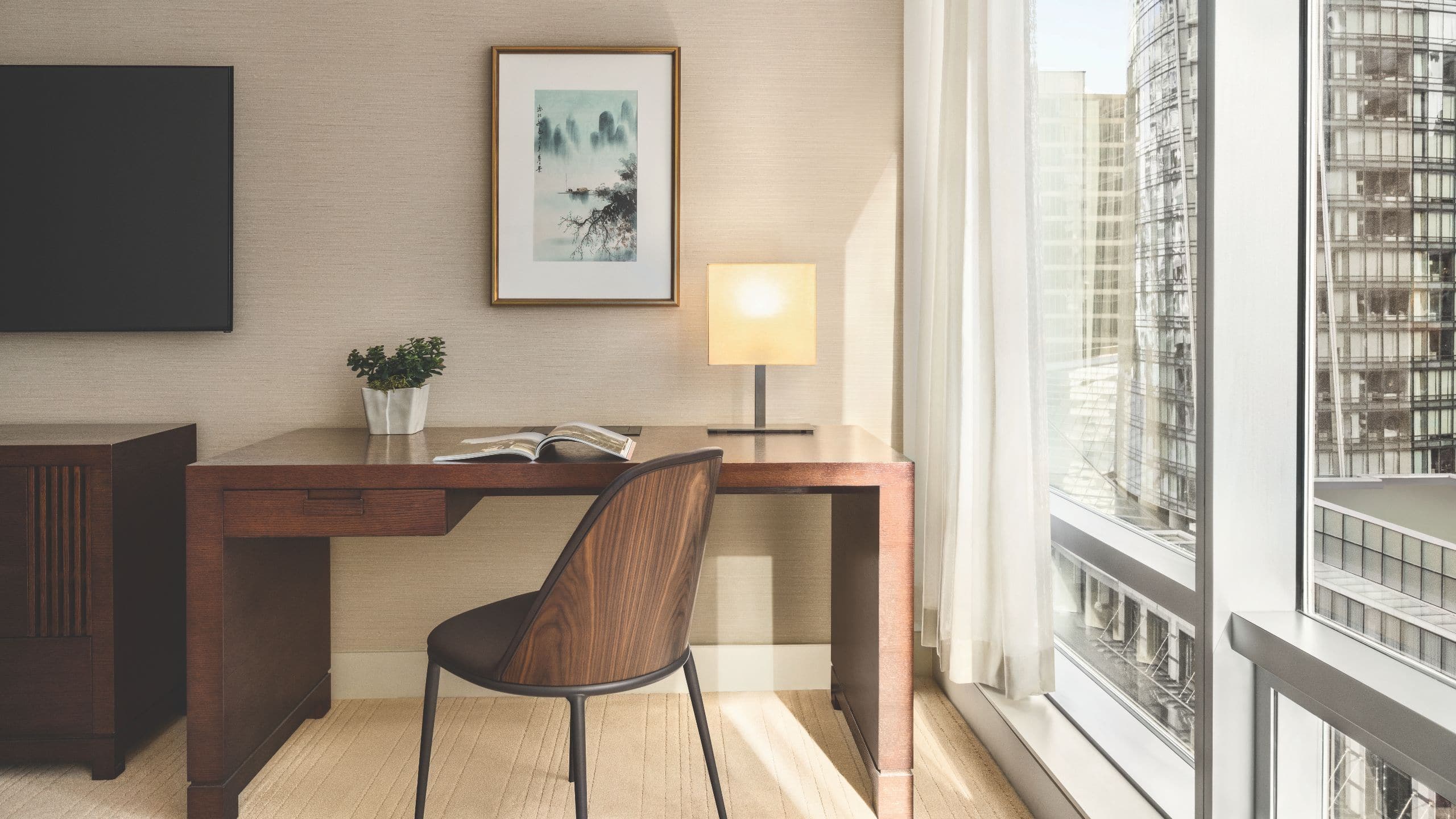 1 of 2 Hyatt Vancouver Downtown Alberni King Bed Guestroom Desk And View