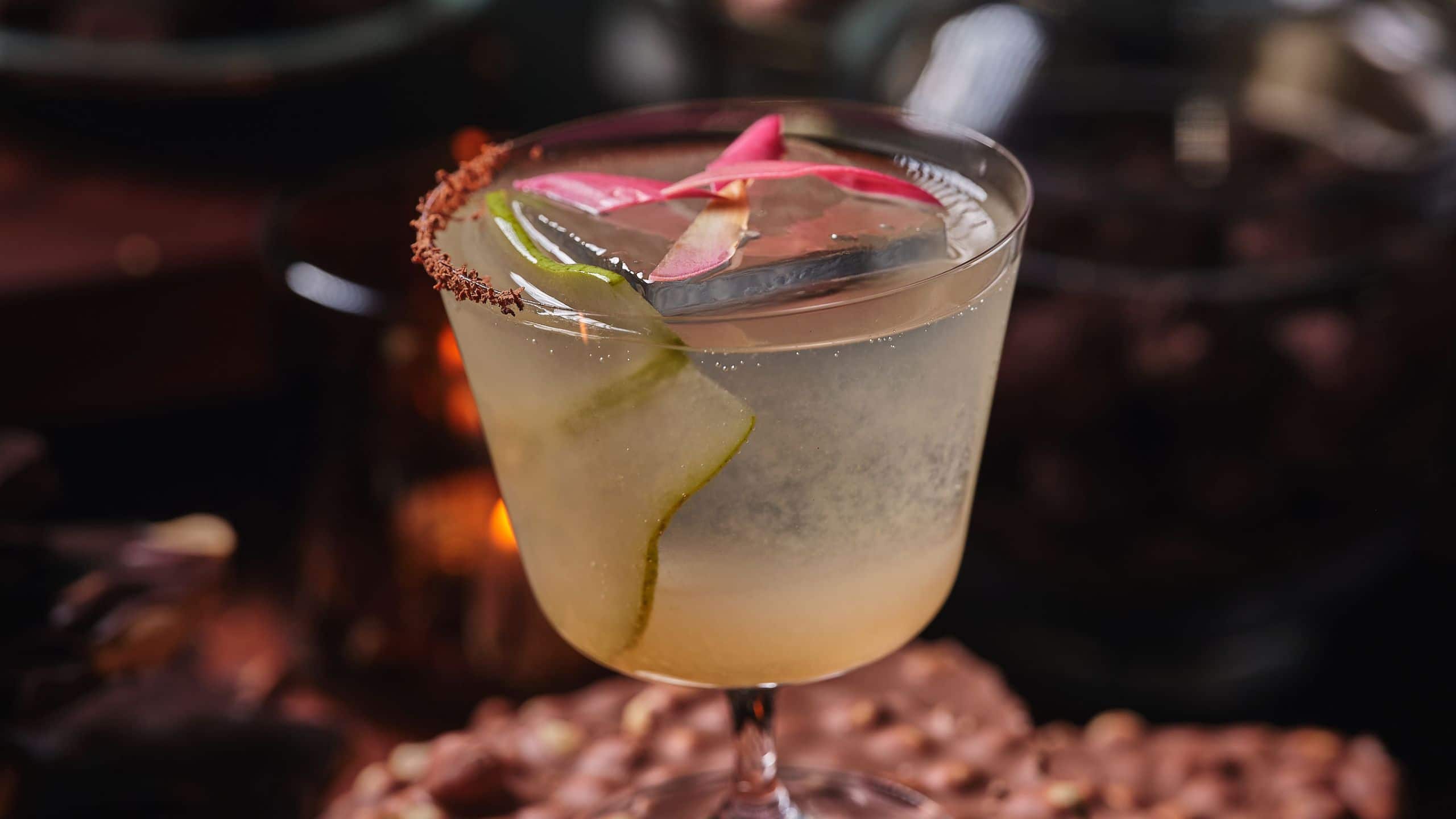 Park Hyatt Kuala Lumpur Cocktail With Flower On Brittles Close Up