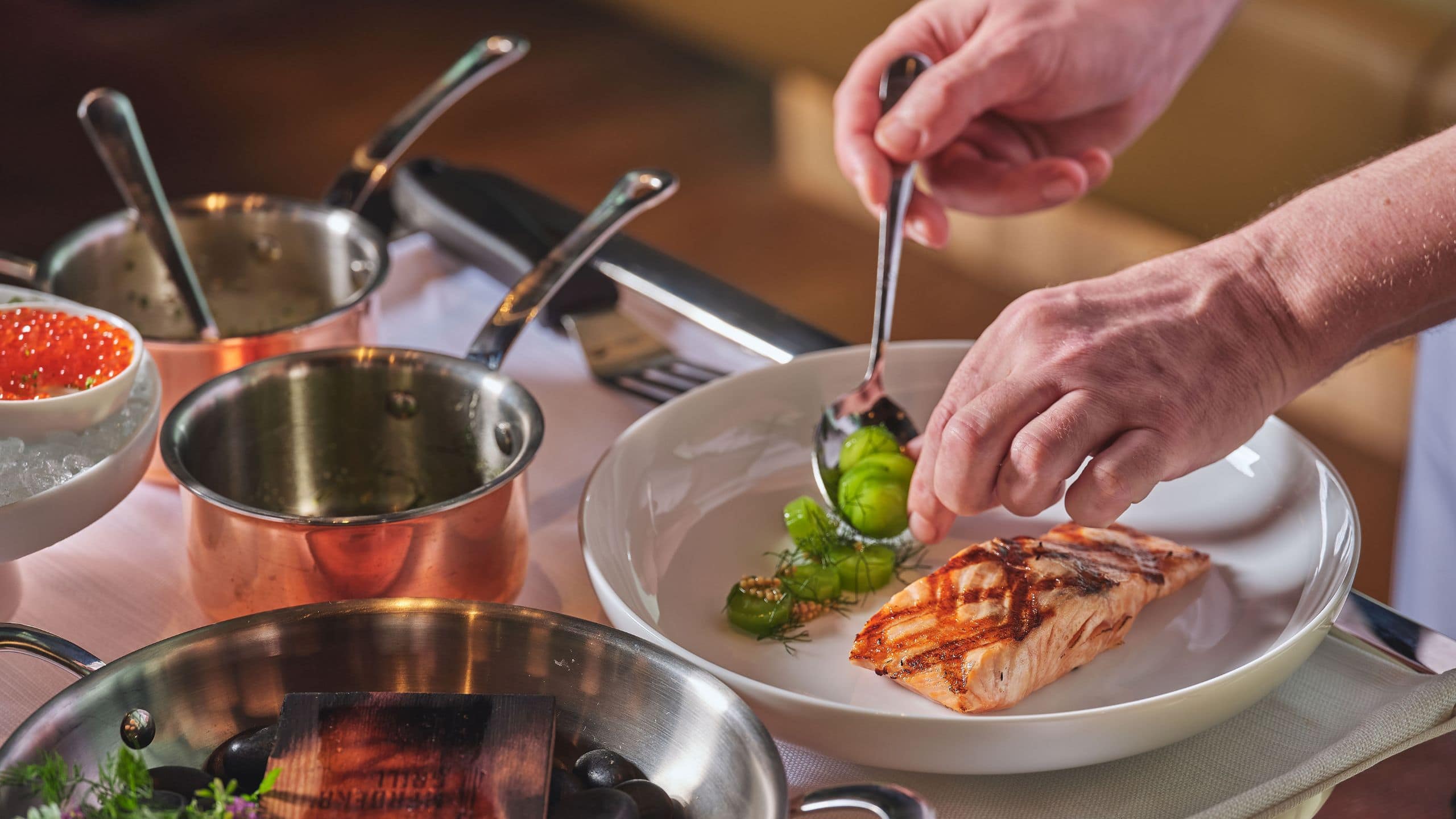 Park Hyatt Kuala Lumpur Hand Plating Atlantic Salmon Roasted On Cedar Wood