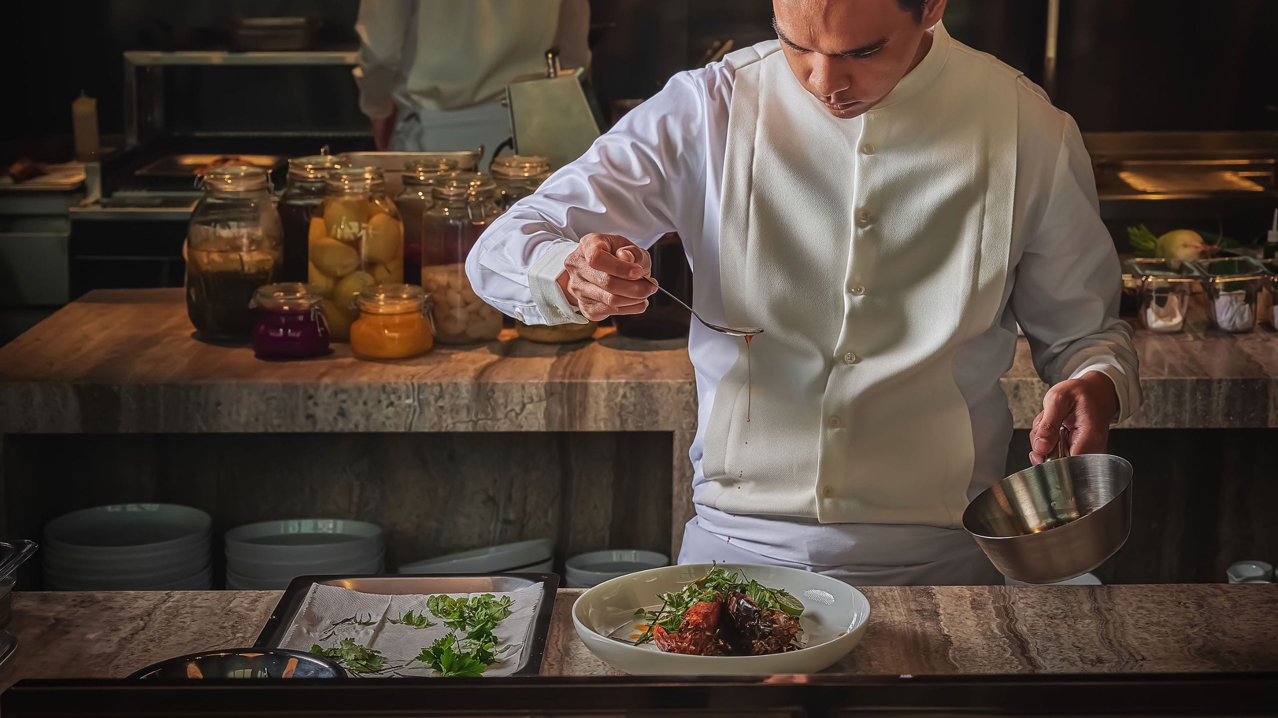 Park Hyatt Kuala Lumpur Open Kitchen Chef Pouring Sauce