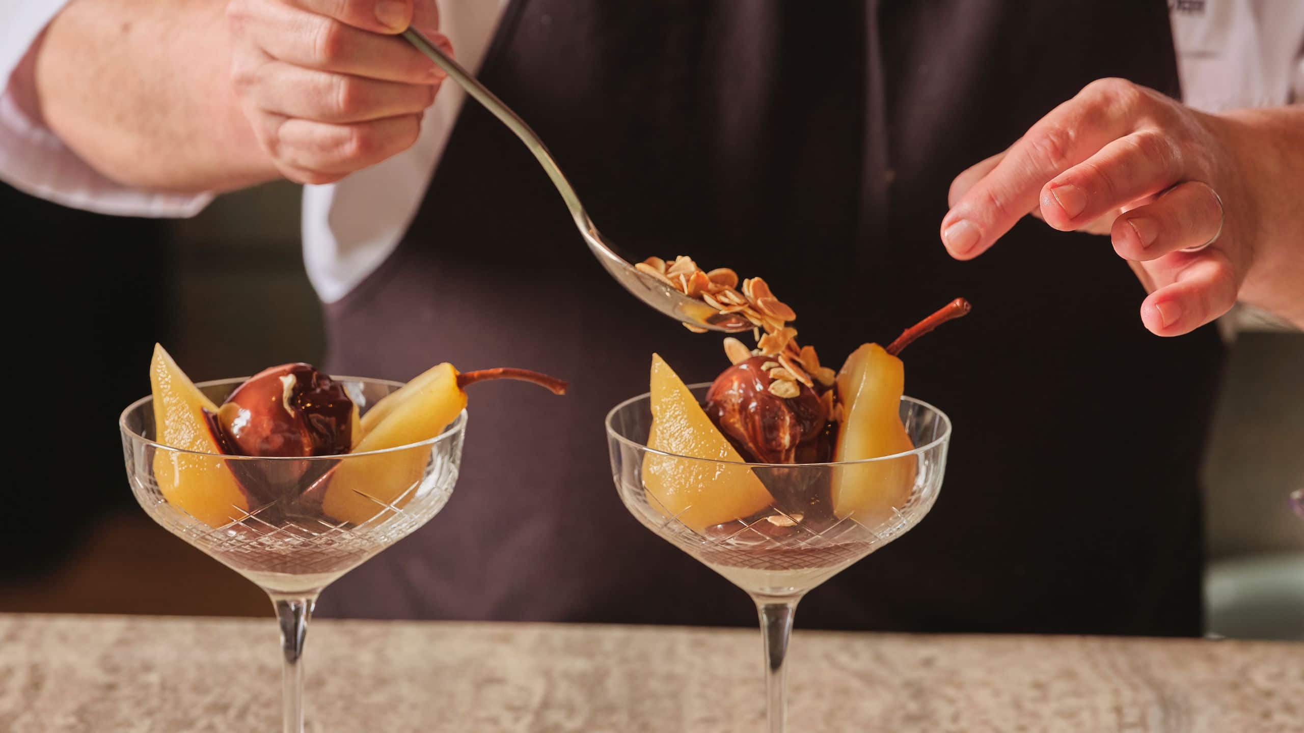 Park Hyatt Kuala Lumpur Pear Helene Sundae Garnish With Almonds