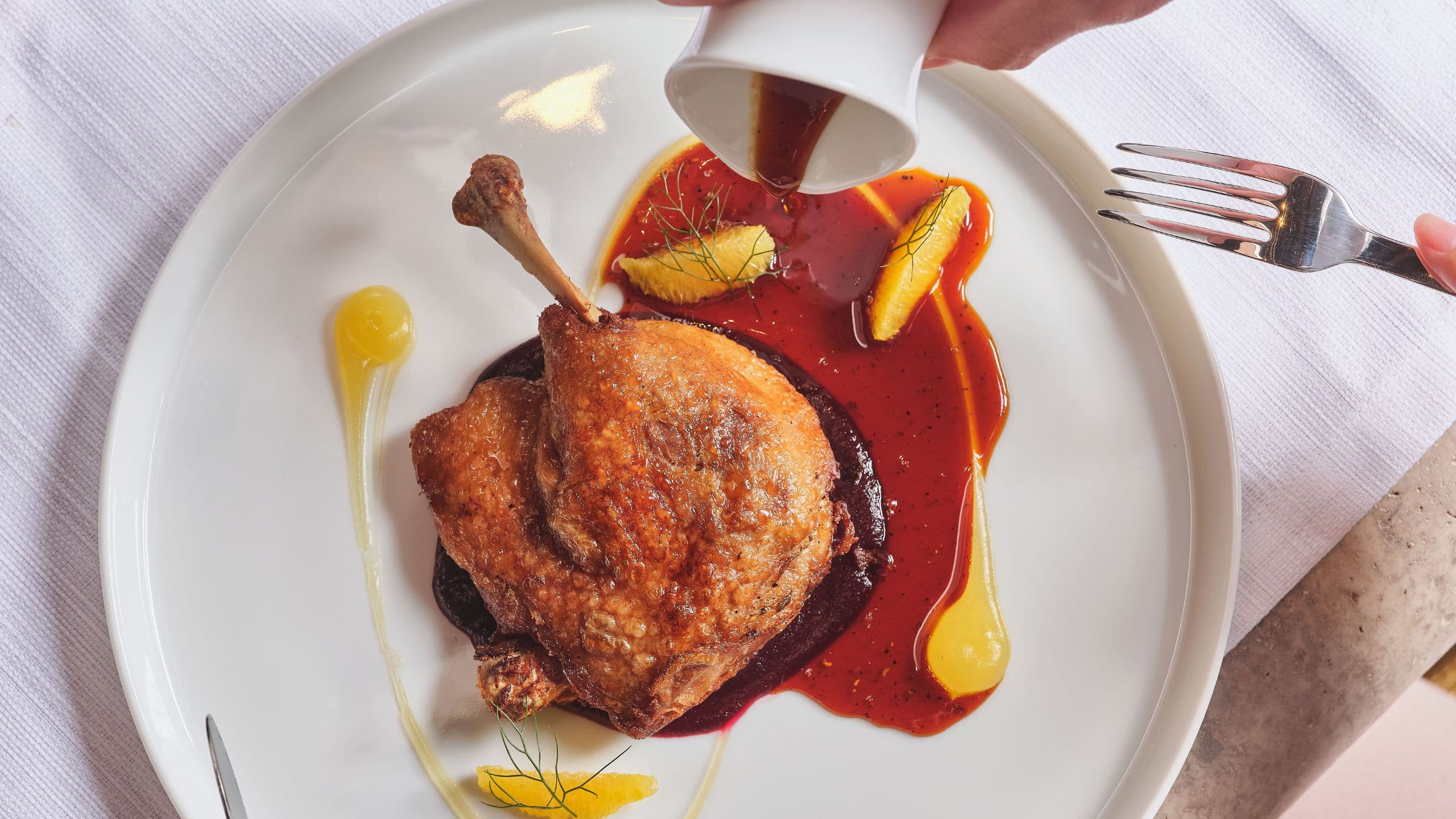 Park Hyatt Kuala Lumpur Roasted Duck Confit Sauce Pour