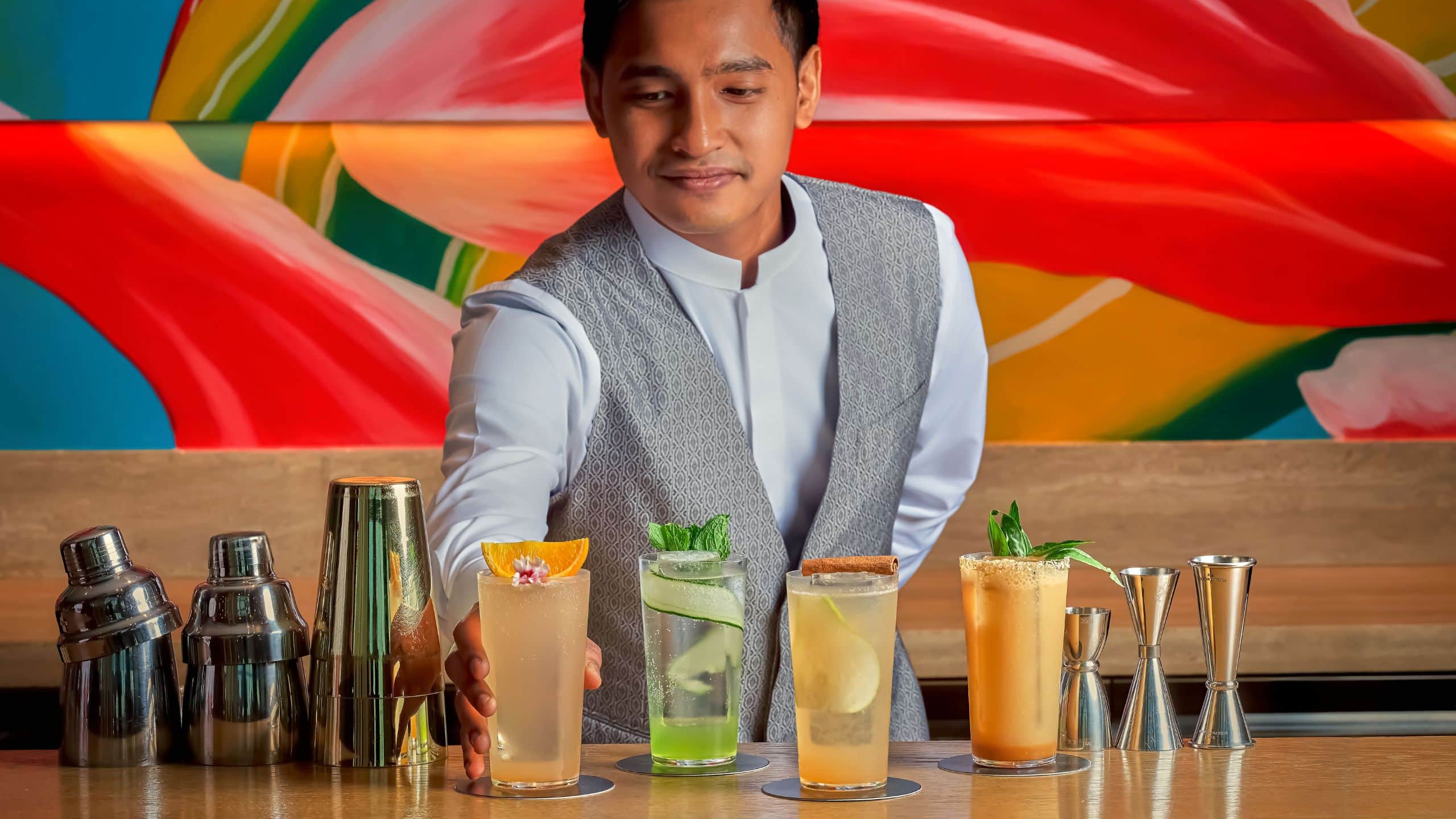 Park Hyatt Kuala Lumpur Staff Presenting Zero Poof Cocktails Horizontal