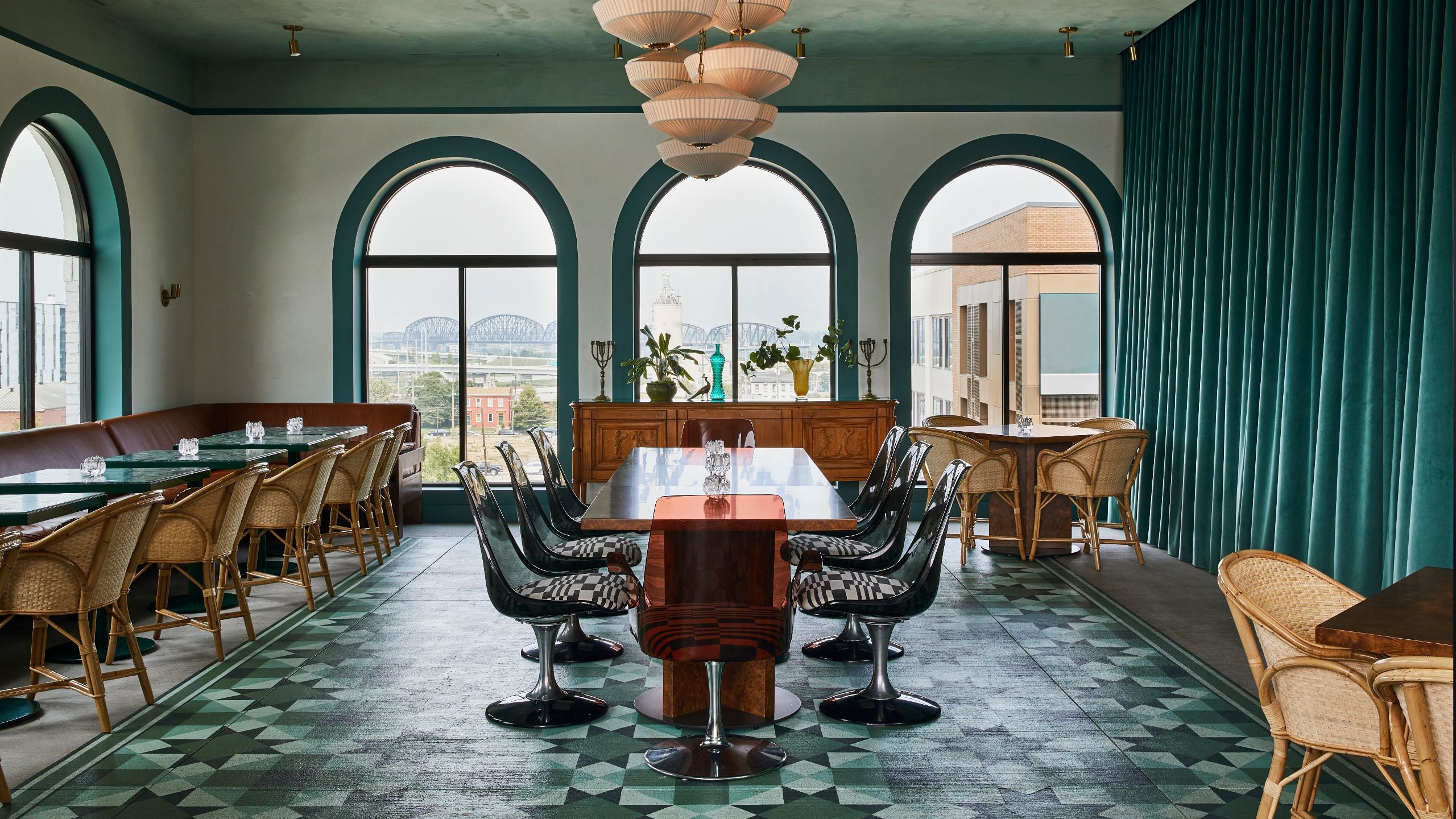 1 of 1 Hotel Genevieve Bar Genevieve Seating Area Arched Windows Wide