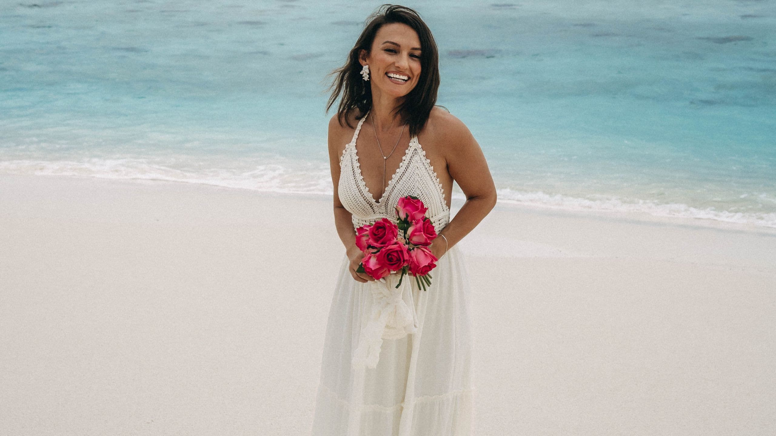 Park Hyatt Maldives Hadahaa Bride At The Beach Smiling