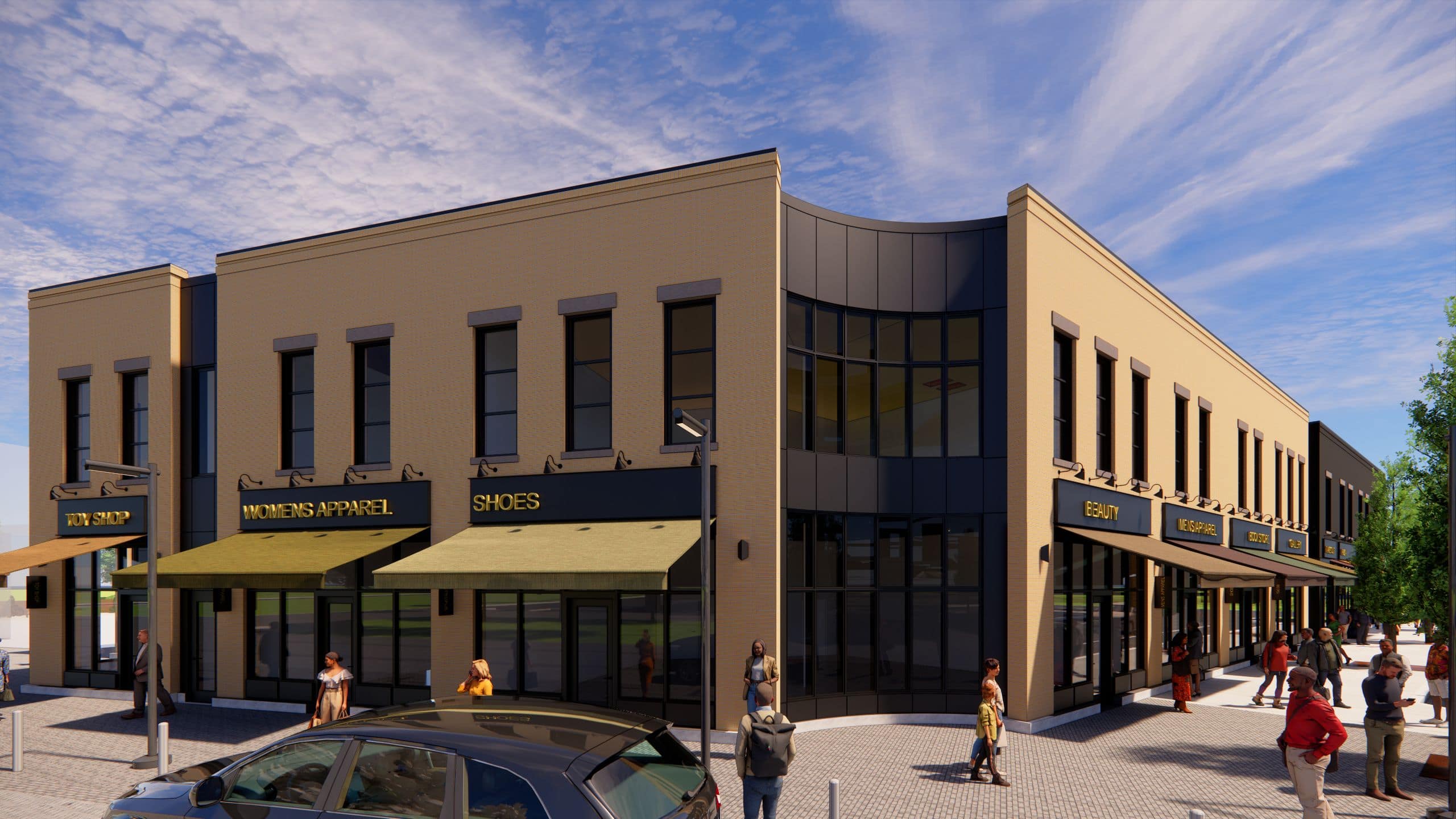 The Clayfield Shopping Center Exterior Corner Perspective