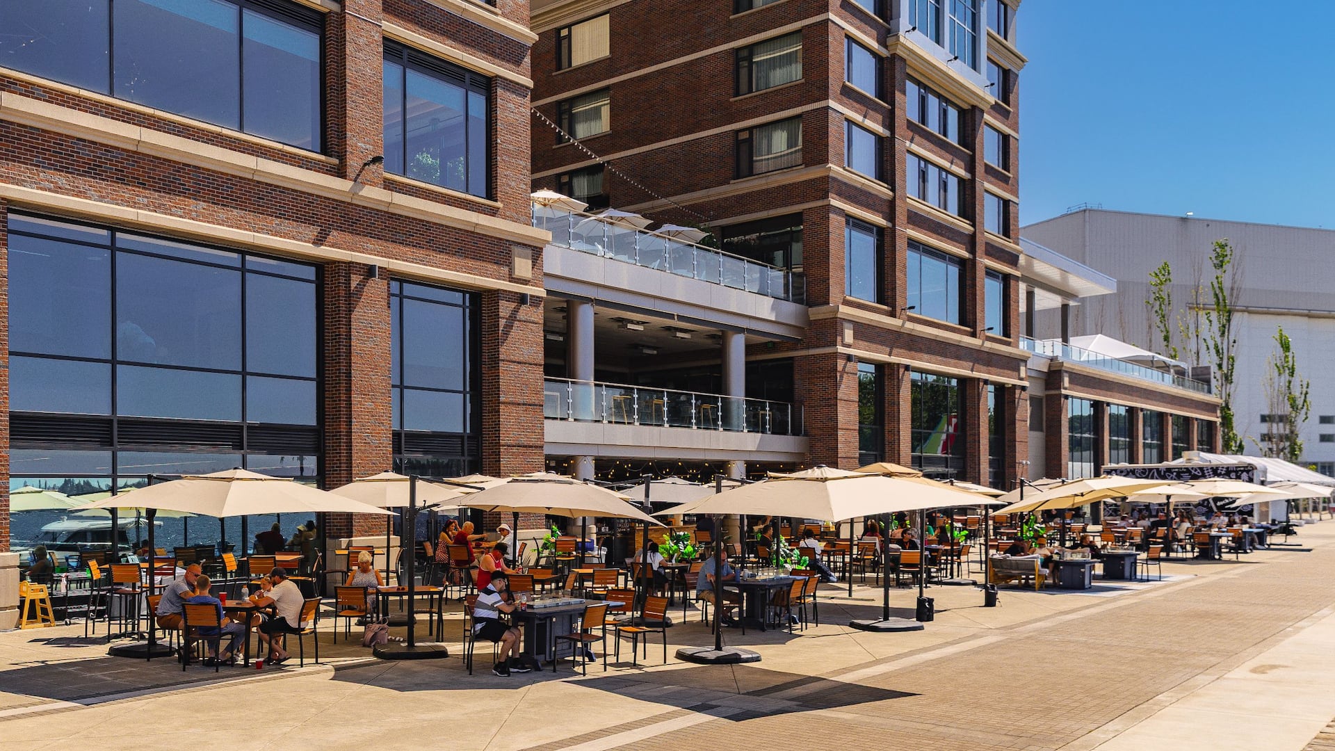 Hyatt Regency Lake Washington at Seattle's Southport Dock And Drink Summer Set Facing Hotel