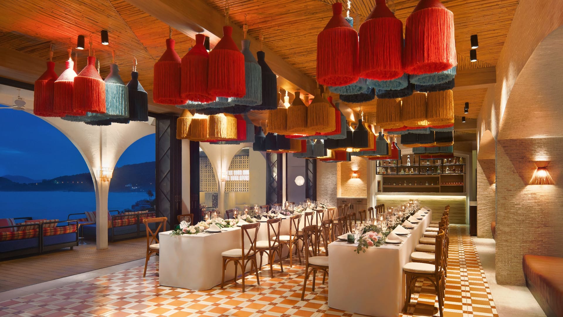 1 of 1 Hyatt Regency Phuket Resort Casa Boho Wedding Reception Dinner Long Table Twilight
