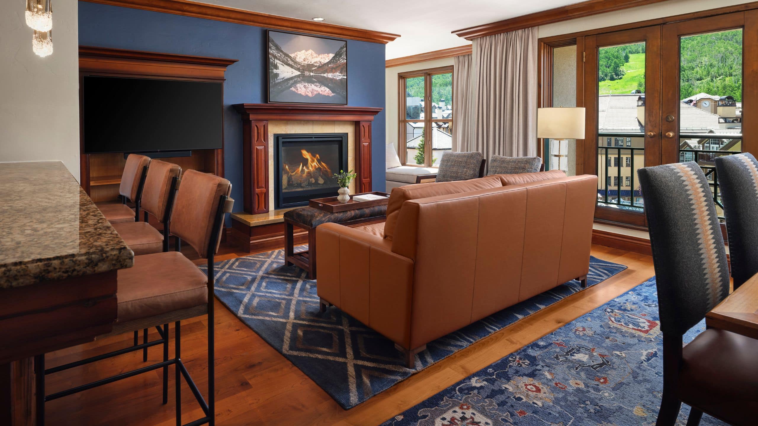 The Residences at Park Hyatt Beaver Creek Living Room Area With Bar Seating Fireplace