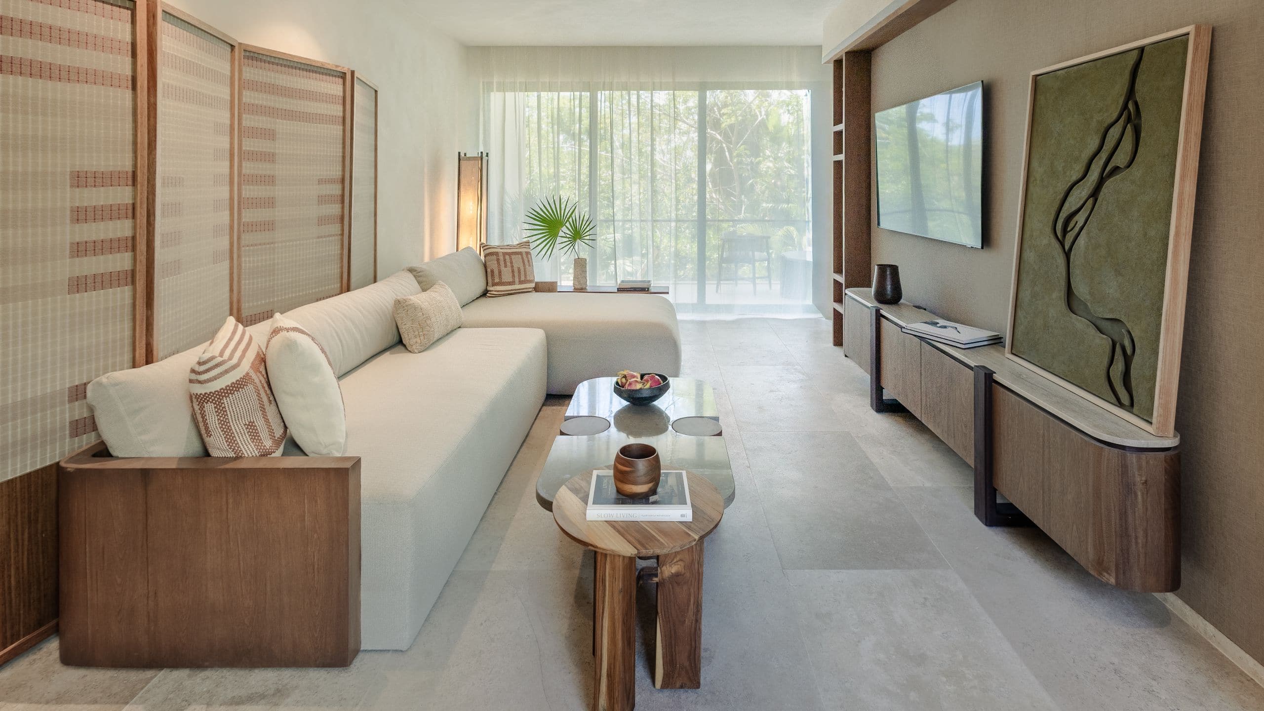 2 of 3 Alila Mayakoba Suite Living Room View To Furnished Balcony