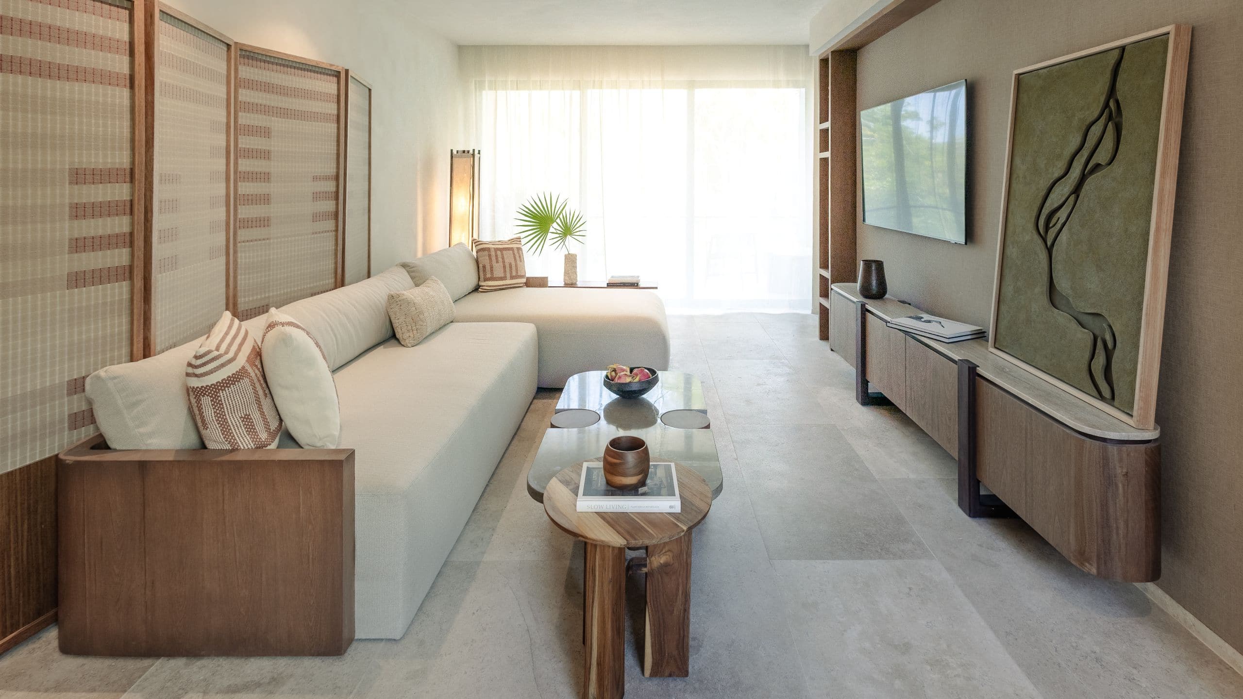 2 of 2 Alila Mayakoba Suite Living Room Balcony Closed Drapery