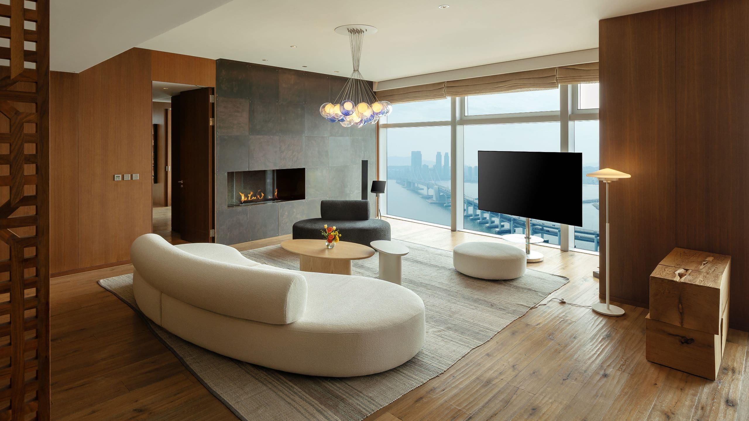 Park Hyatt Busan Diamond Bridge Suite Living Room Fireplace