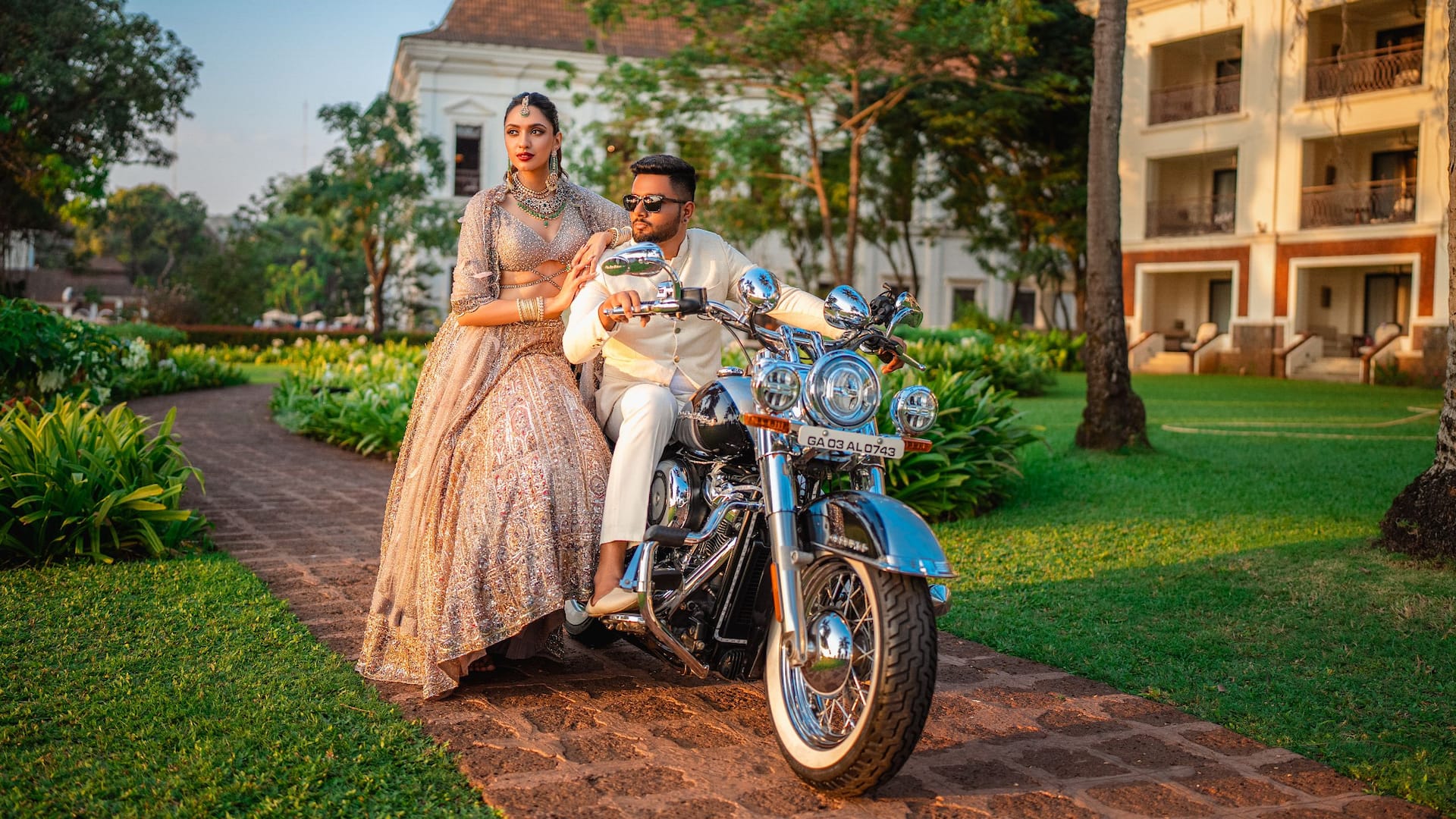 1 of 4 Grand Hyatt Goa Weddings Couple Bike