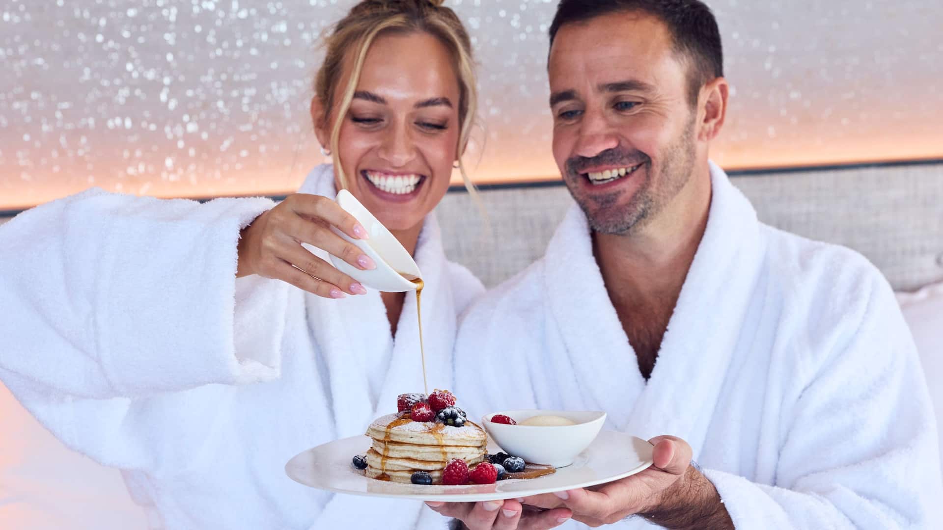 Global Couple Bed Breakfast Pancakes