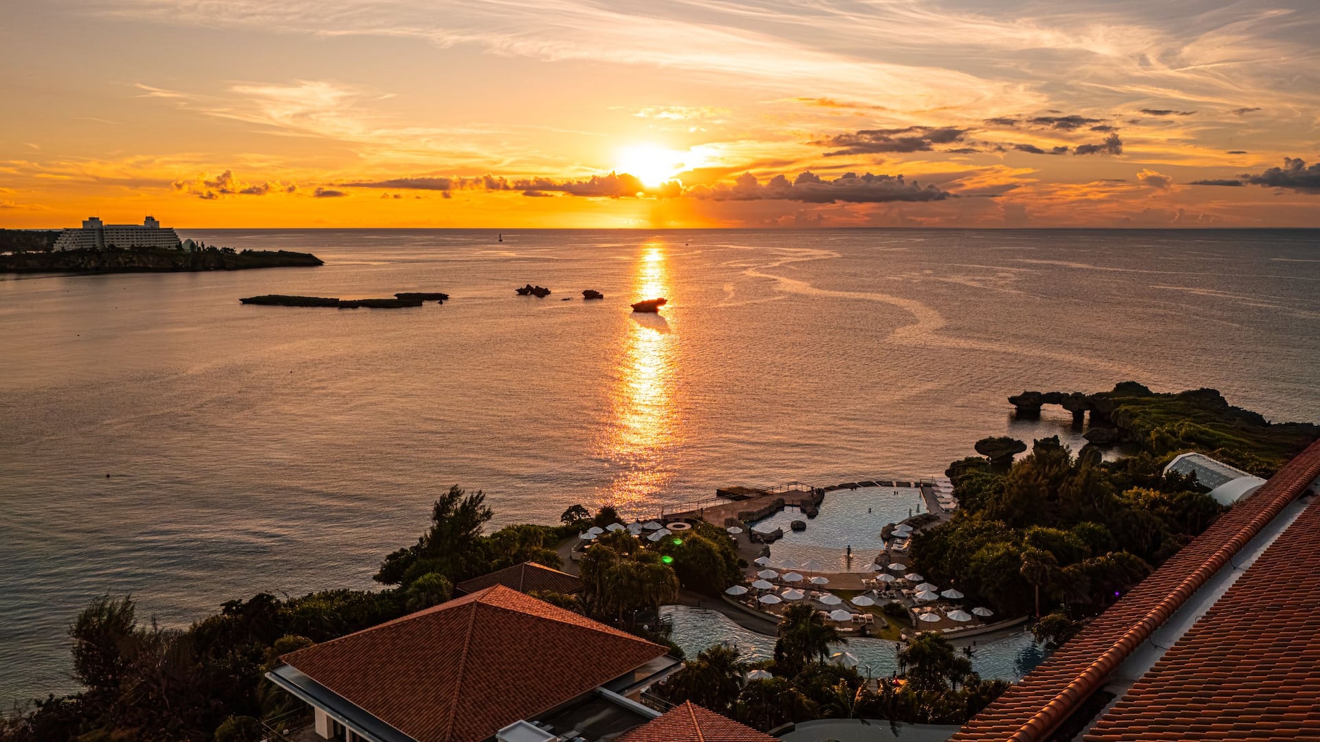 Hyatt Regency Seragaki Island, Okinawa Drone Sunset Overview