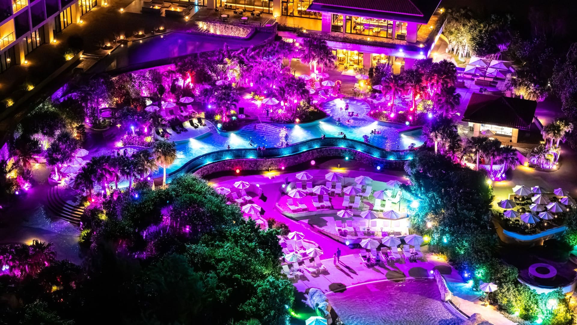Hyatt Regency Seragaki Island, Okinawa Aerial Nightpool View