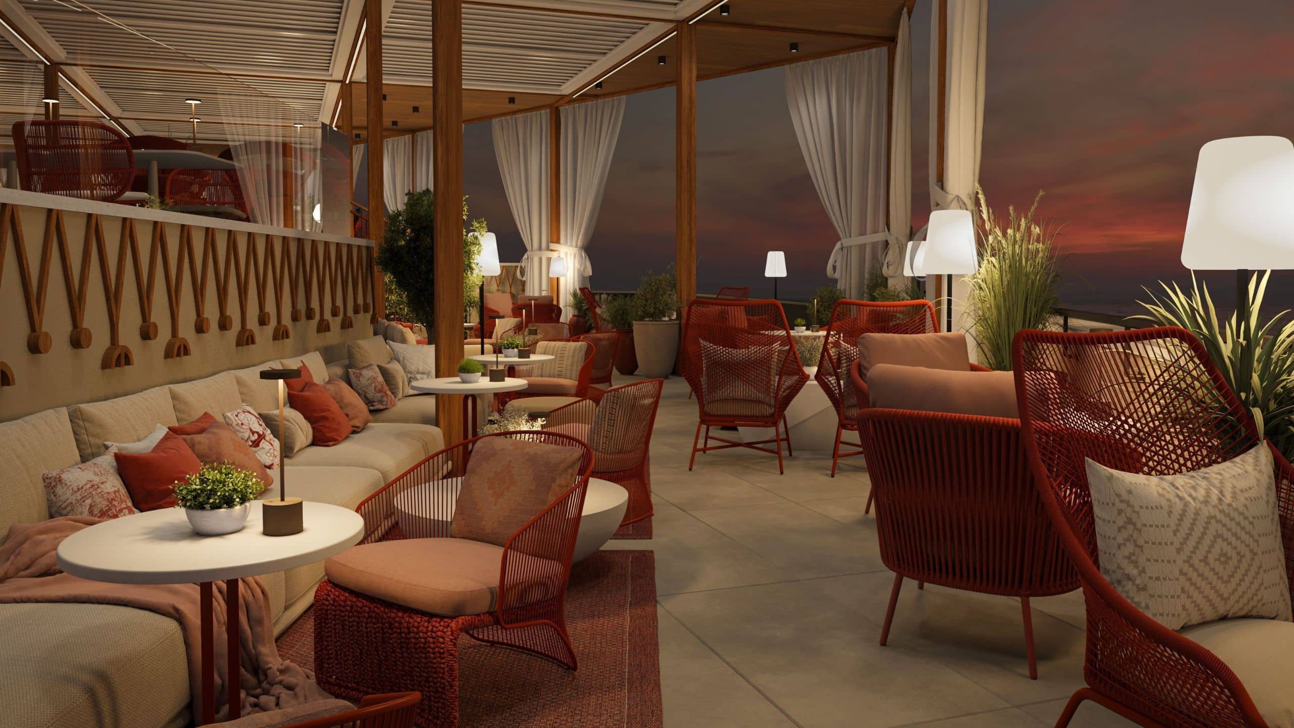 Sealeven Hotel & Residences Terrace Pool Area By Night Large View