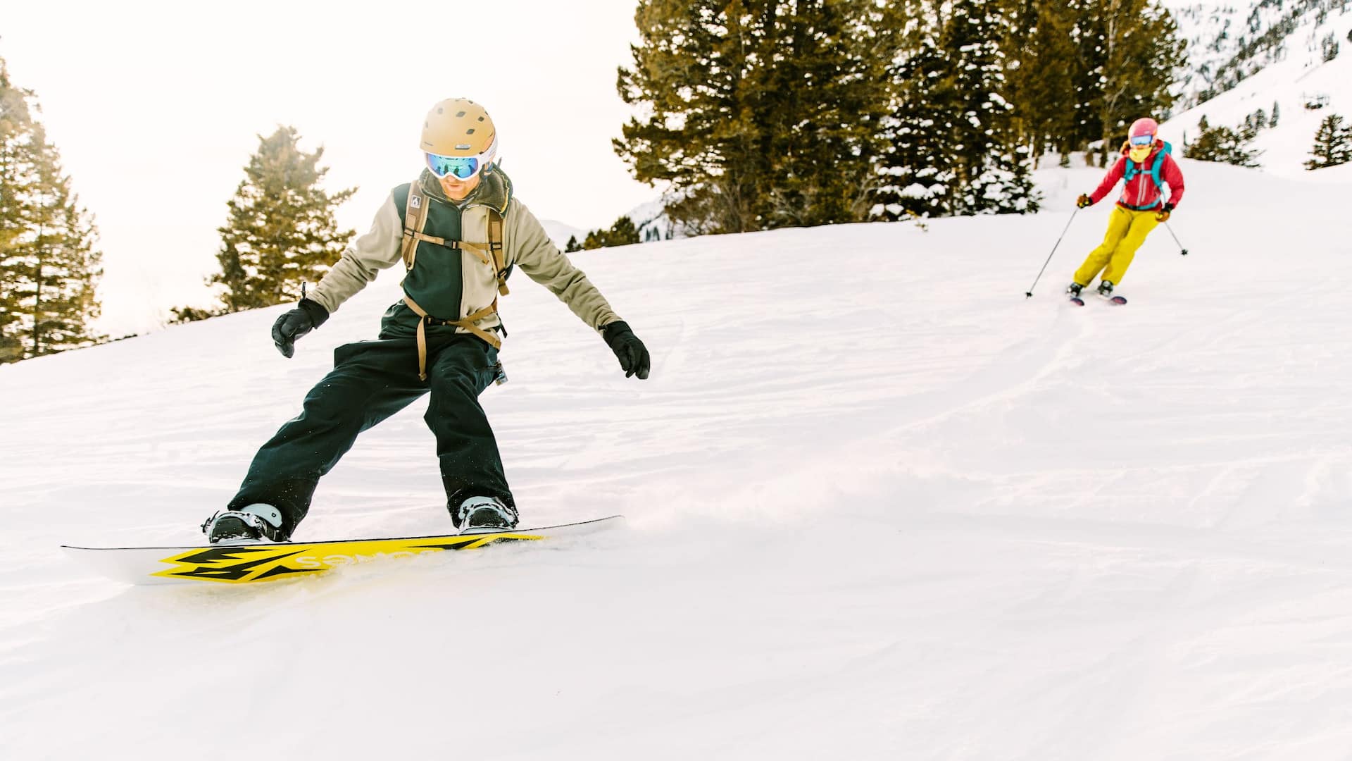 Hyatt Place Bozeman Yellowstone Airport Snowboarder And Skier Heading Down Mountain