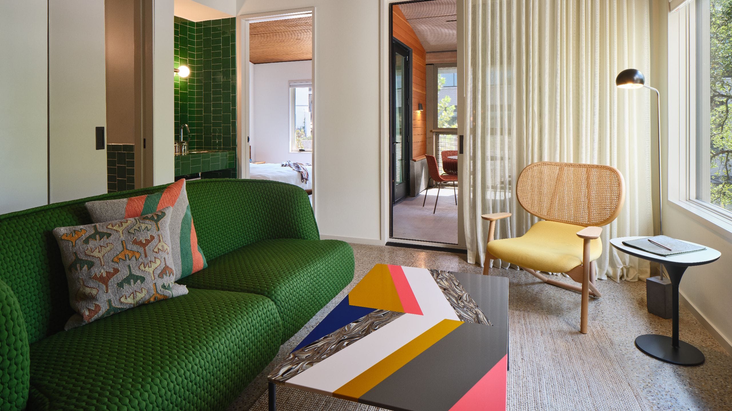 1 of 3 Hotel Magdalena, Bunkhouse Hotels King Suite With Patio Living Room