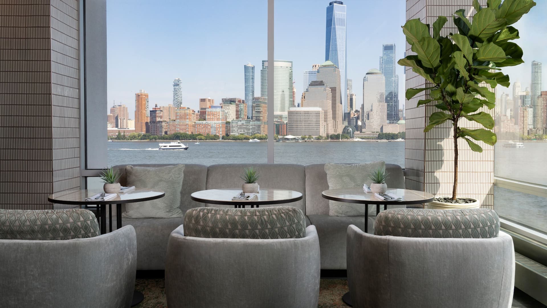 Hyatt Regency Jersey City on the Hudson Soft Seating Dining Area Exchange Bar And Lounge