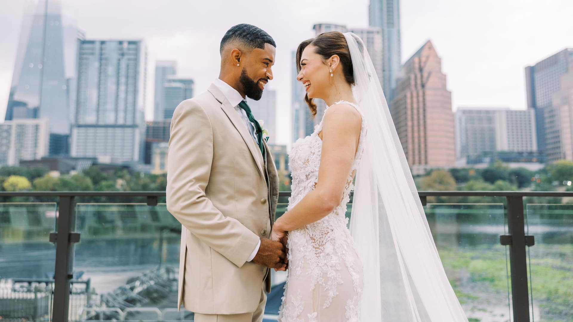 Hyatt Regency Austin Wedding Couple City Background