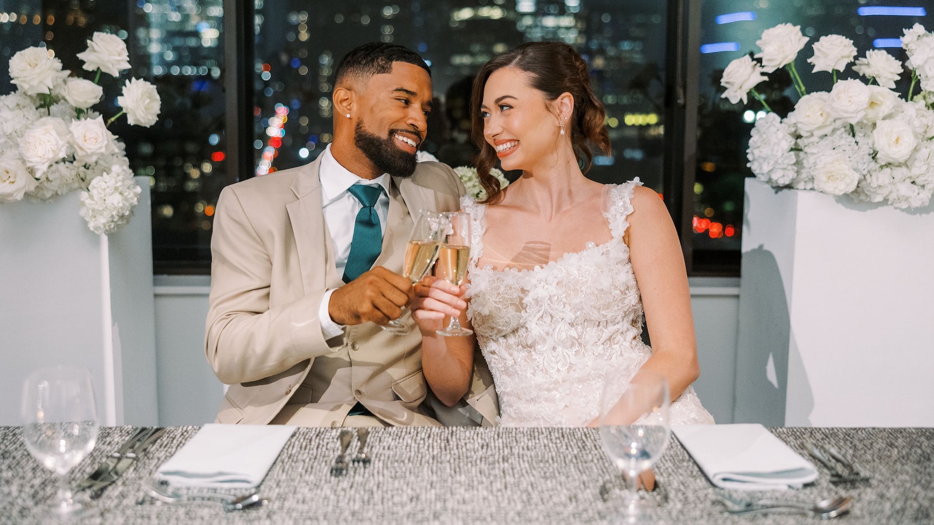 Hyatt Regency Austin Wedding Couple Table Champagne