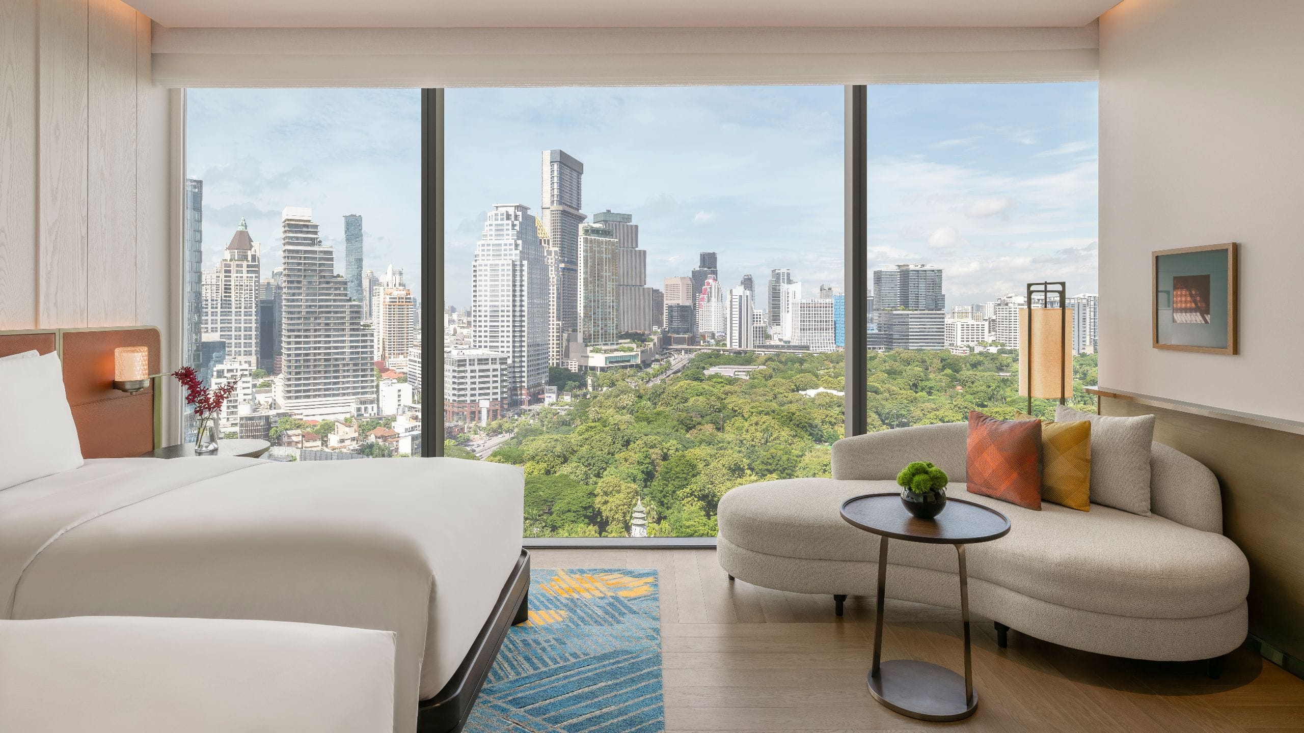 Andaz One Bangkok Twin Bed Park View Living Area