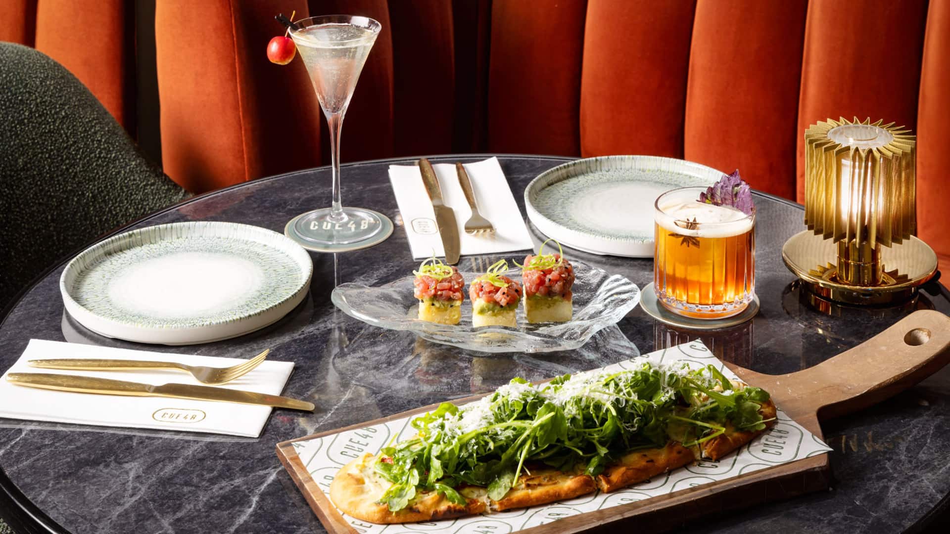 Hyatt Regency Times Square Tuna Tartare And Mushroom Arugula Flatbread