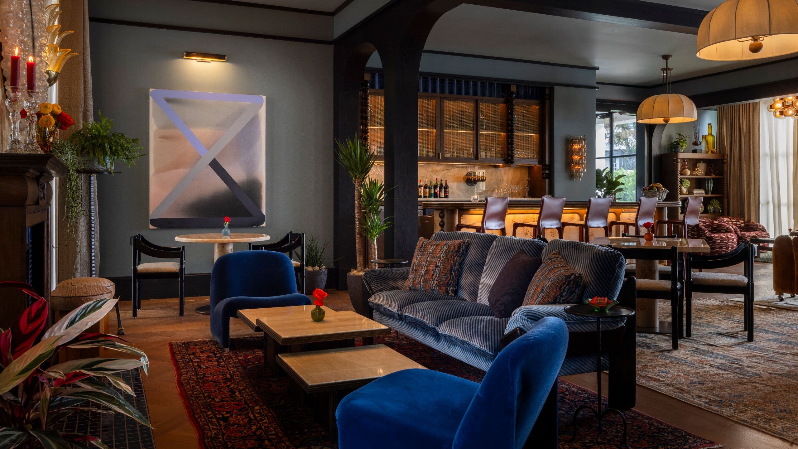 Hotel Daphne Hypsi Fireplace Seating Angled