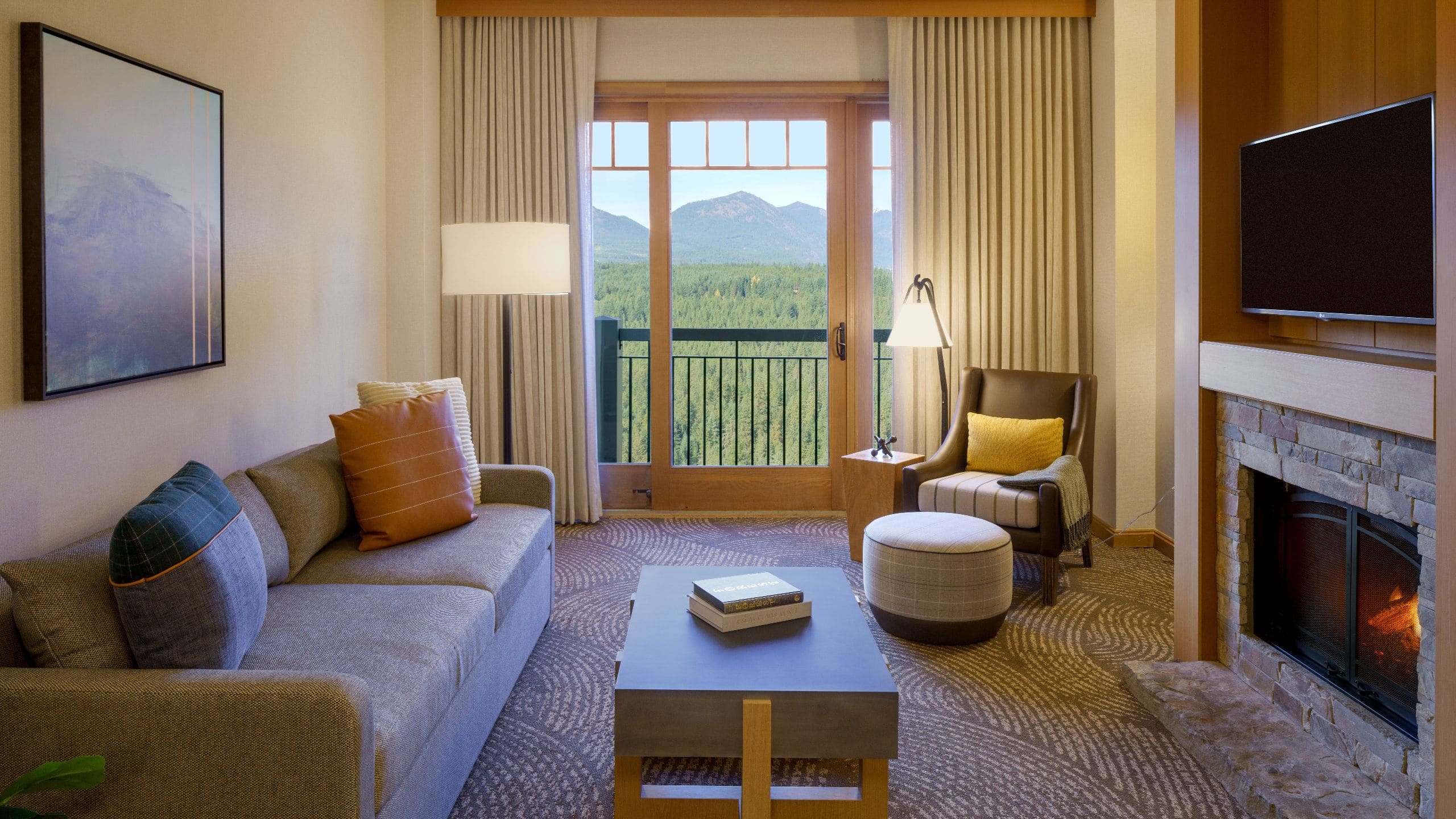 6 of 8 Suncadia Resort Lodge One Bed Living Room Balcony