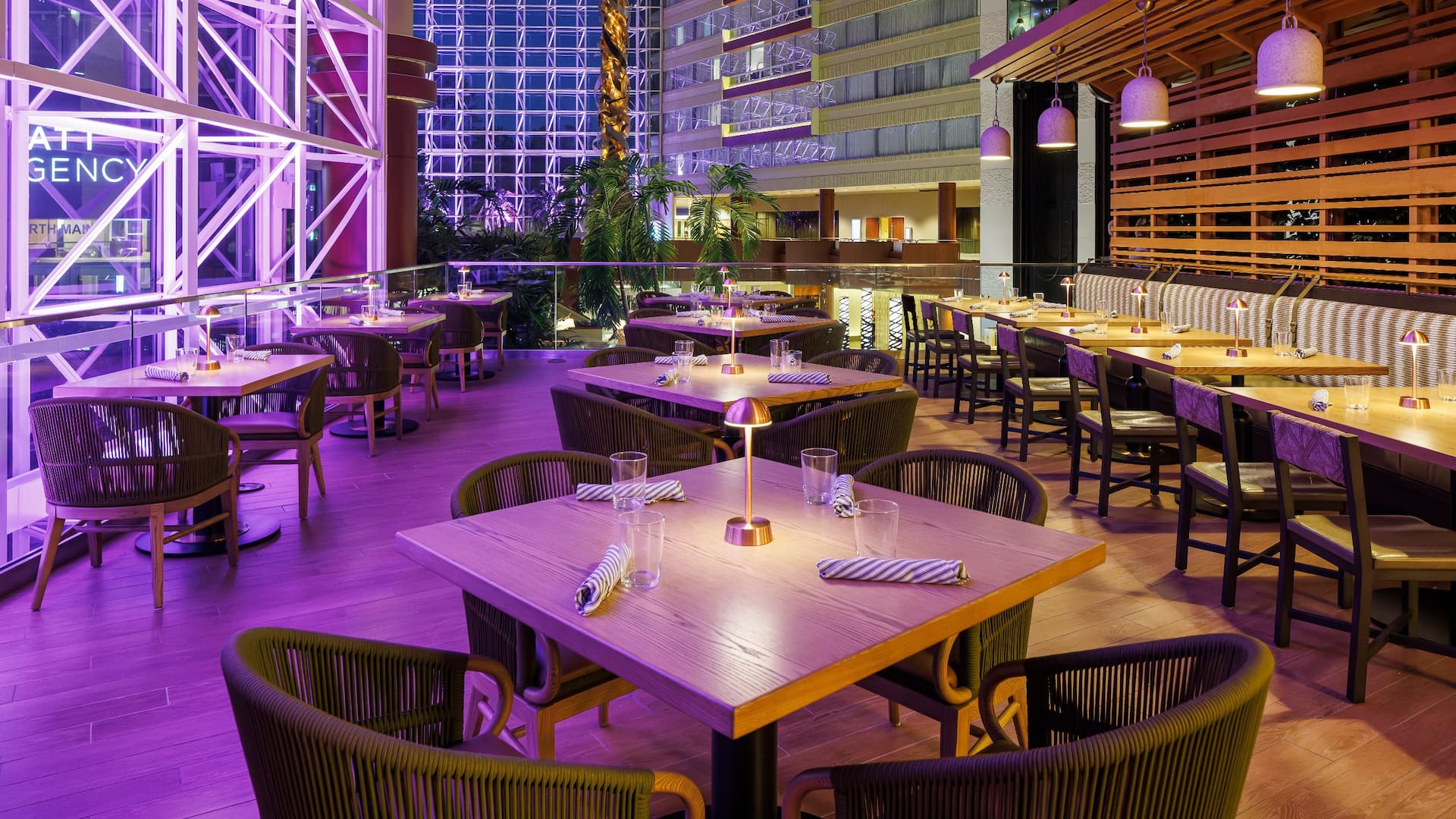 Hyatt Regency Greenville Roost Restaurant Atrium Seating Night