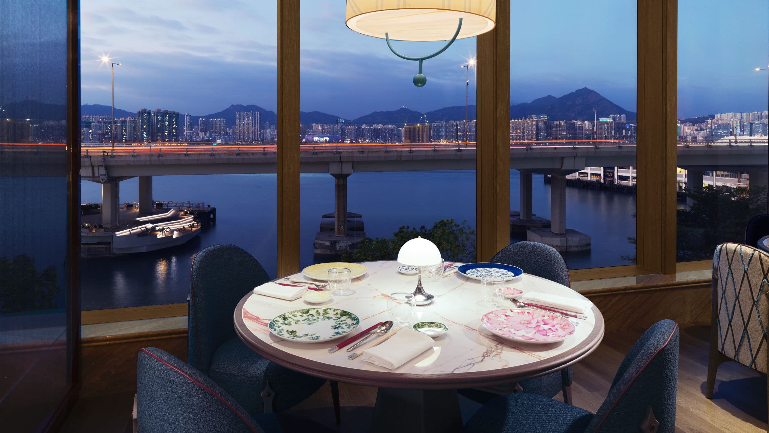 Hyatt Centric Victoria Harbour Hong Kong One Duck Lane Seating Evening Harbour View